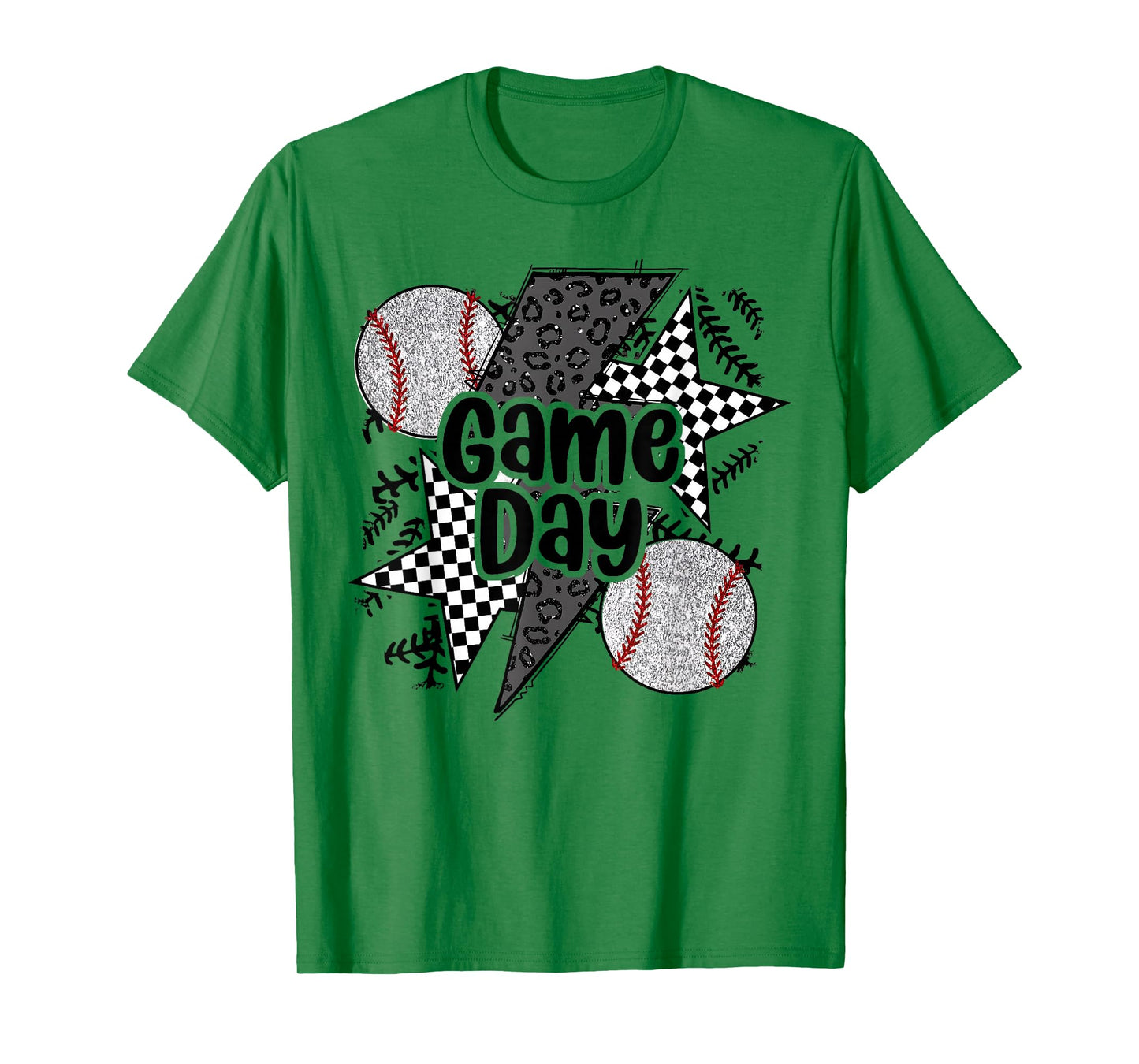 Retro Baseball Game Day Checkered Leopard Baseball Mama Mom T-Shirt