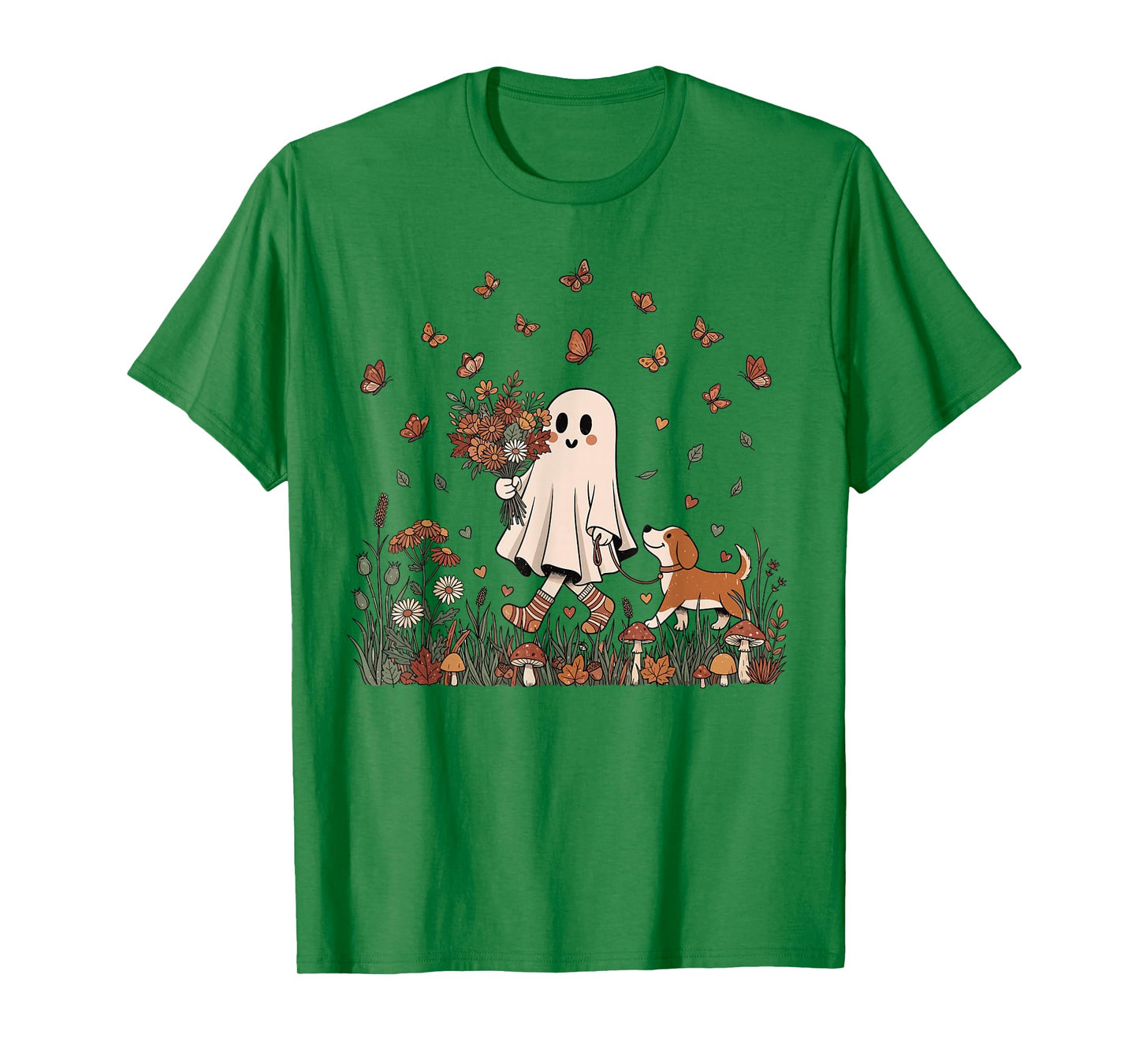 Vintage Halloween Cute Ghost Dog Mom Boho Floral Fall Vibes T-Shirt