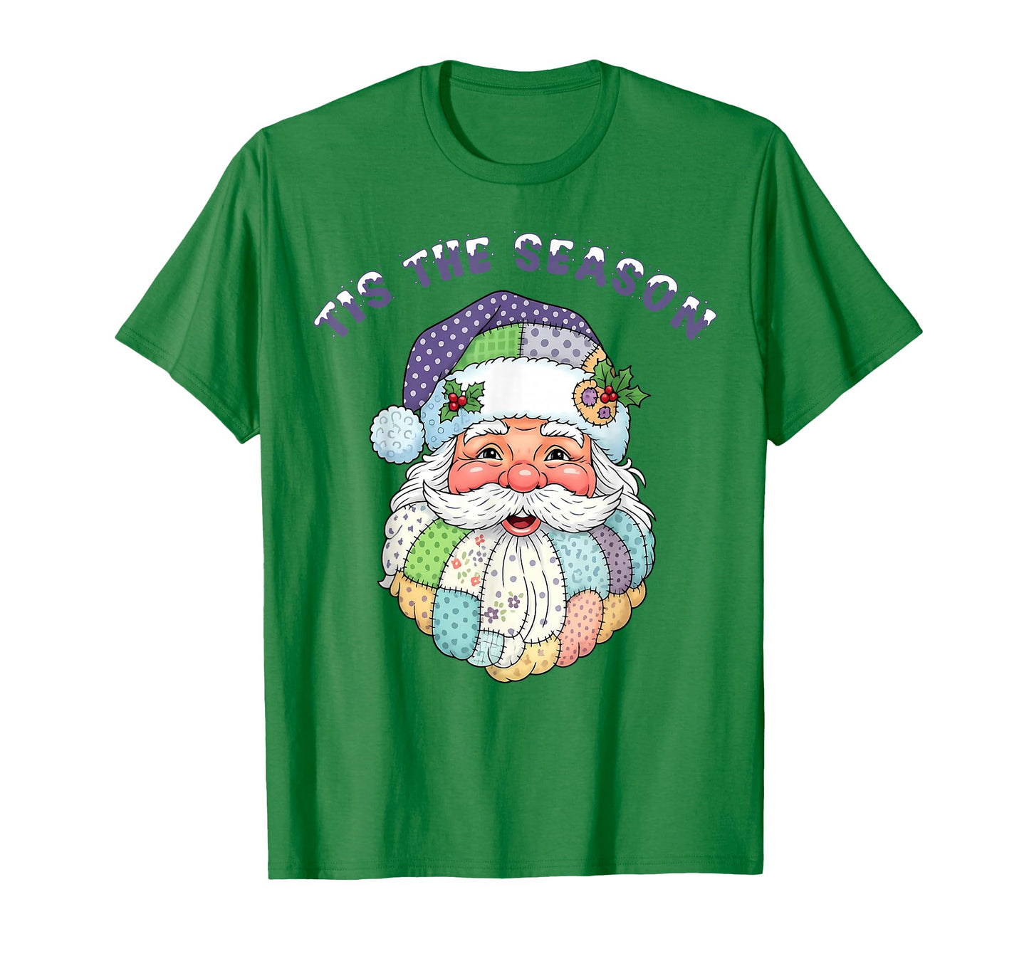 Patchwork Santa Claus Face Preppy Girly Christmas Girls Kids T-Shirt