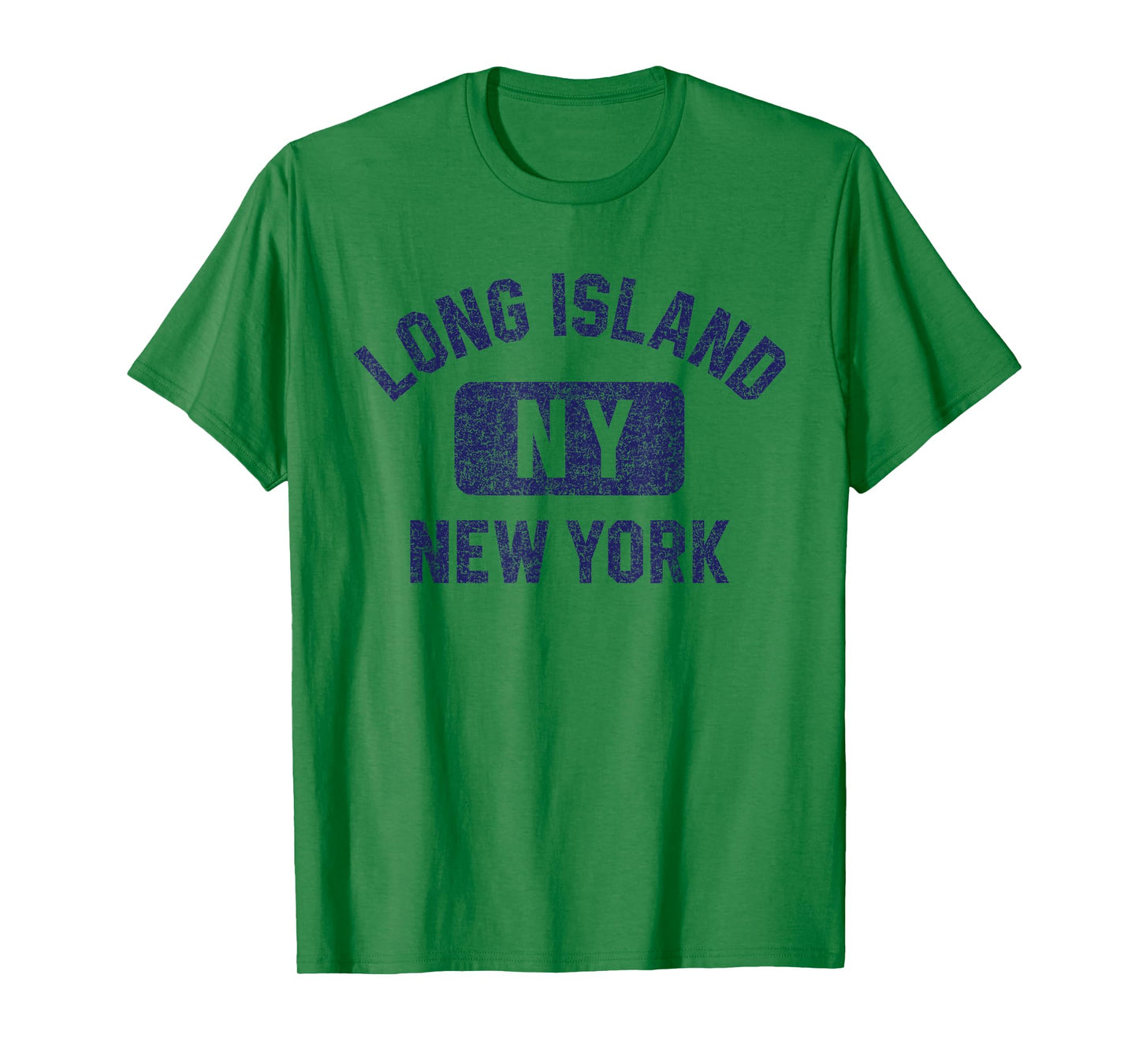 Long Island NY Gym Style Distressed Dark Blue Print T-Shirt