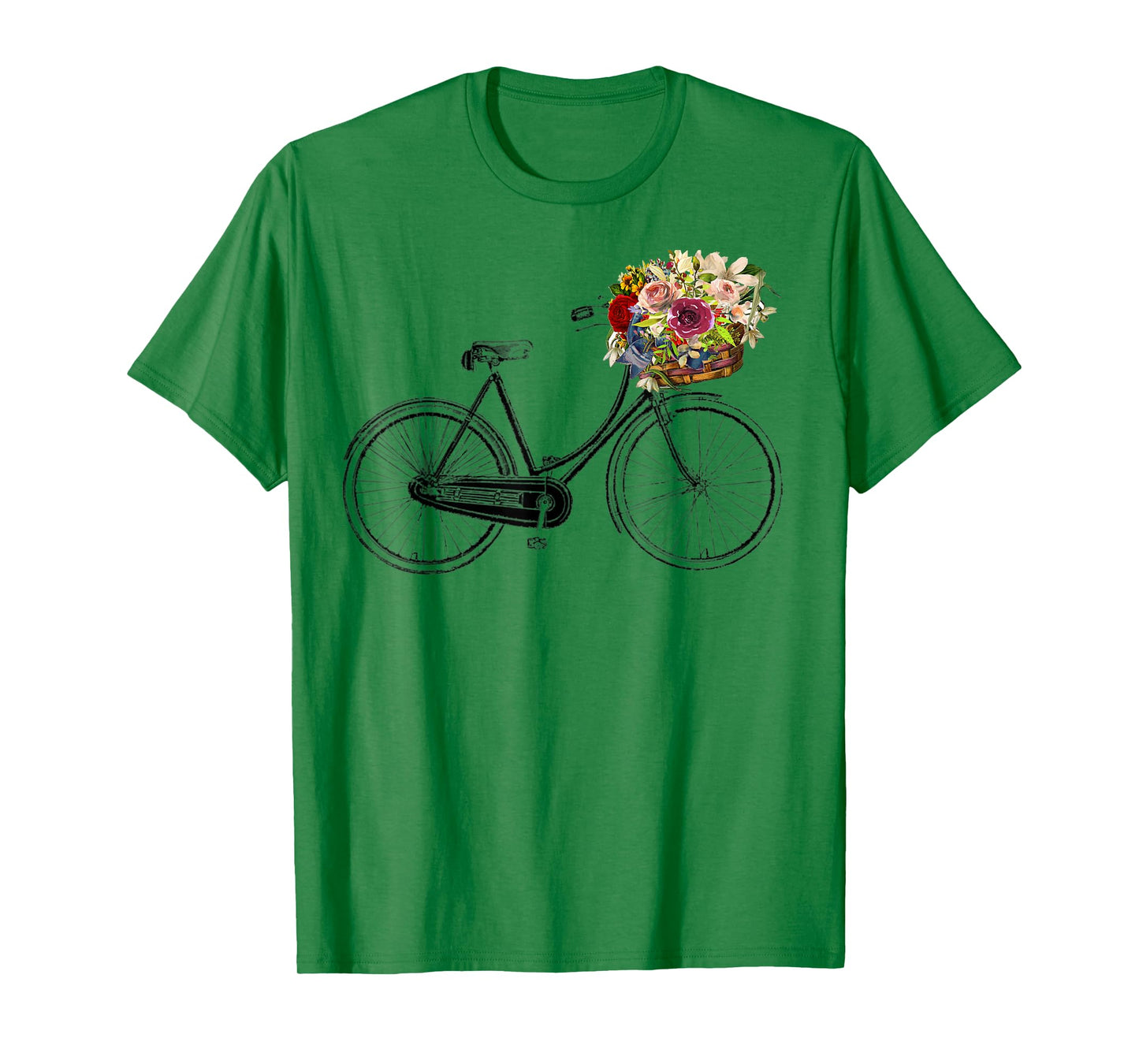 Vintage Sketch Drawing Bike Bicycle Flower Basket T-Shirt
