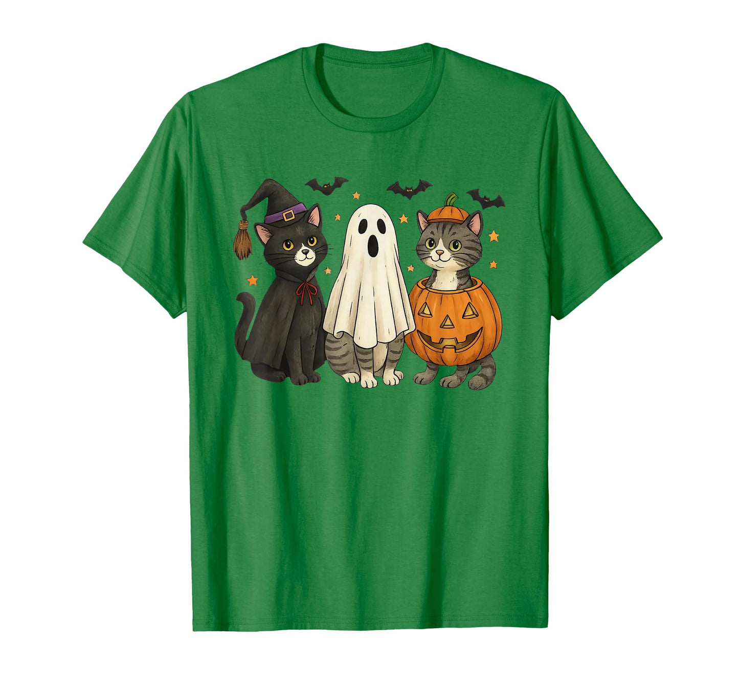 Retro Black Cat Witch Scary Halloween Pumpkin Women Men Kids T-Shirt