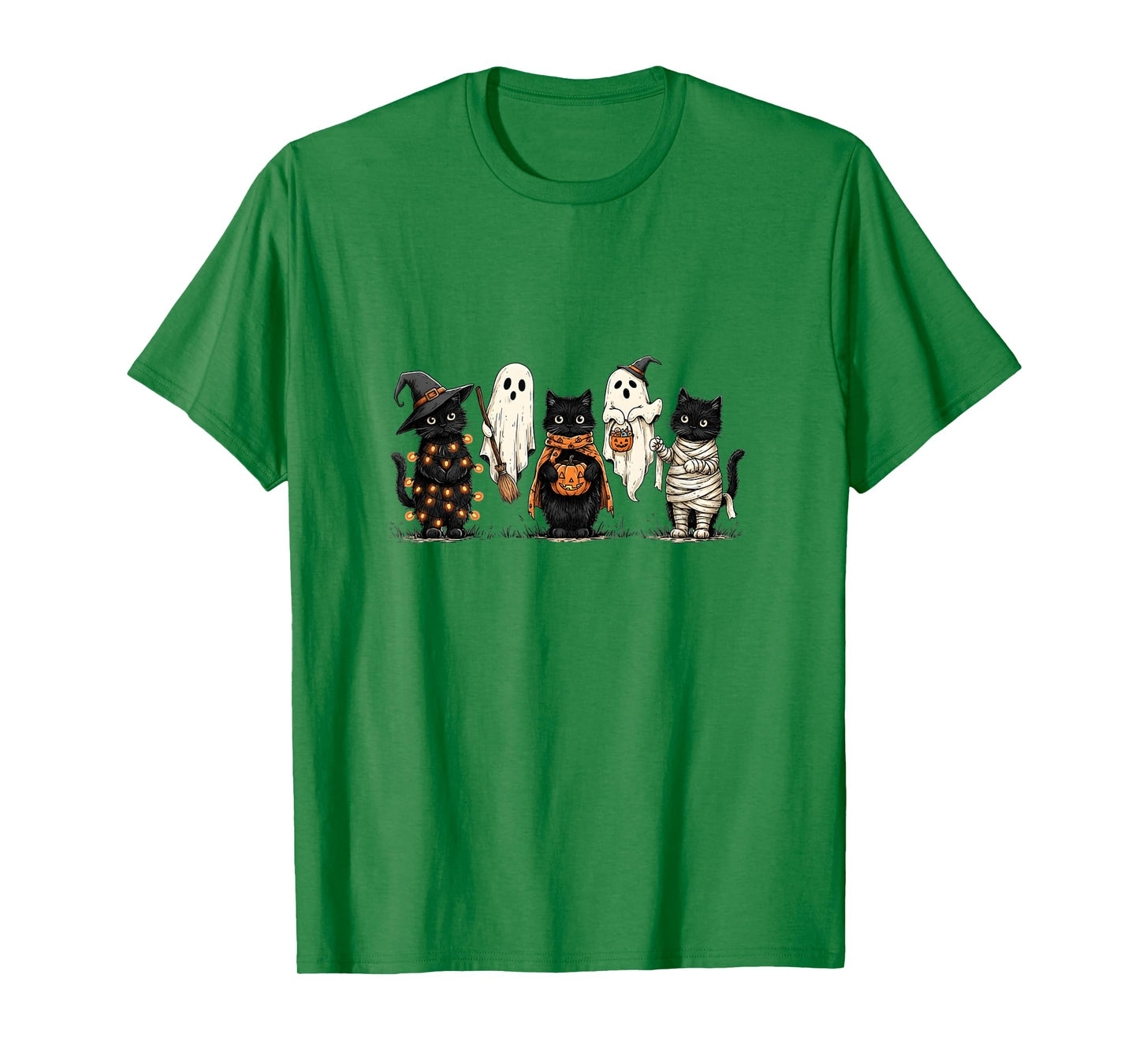 Funny Black Cat Pumpkin Ghost Halloween Witch Cat T-Shirt