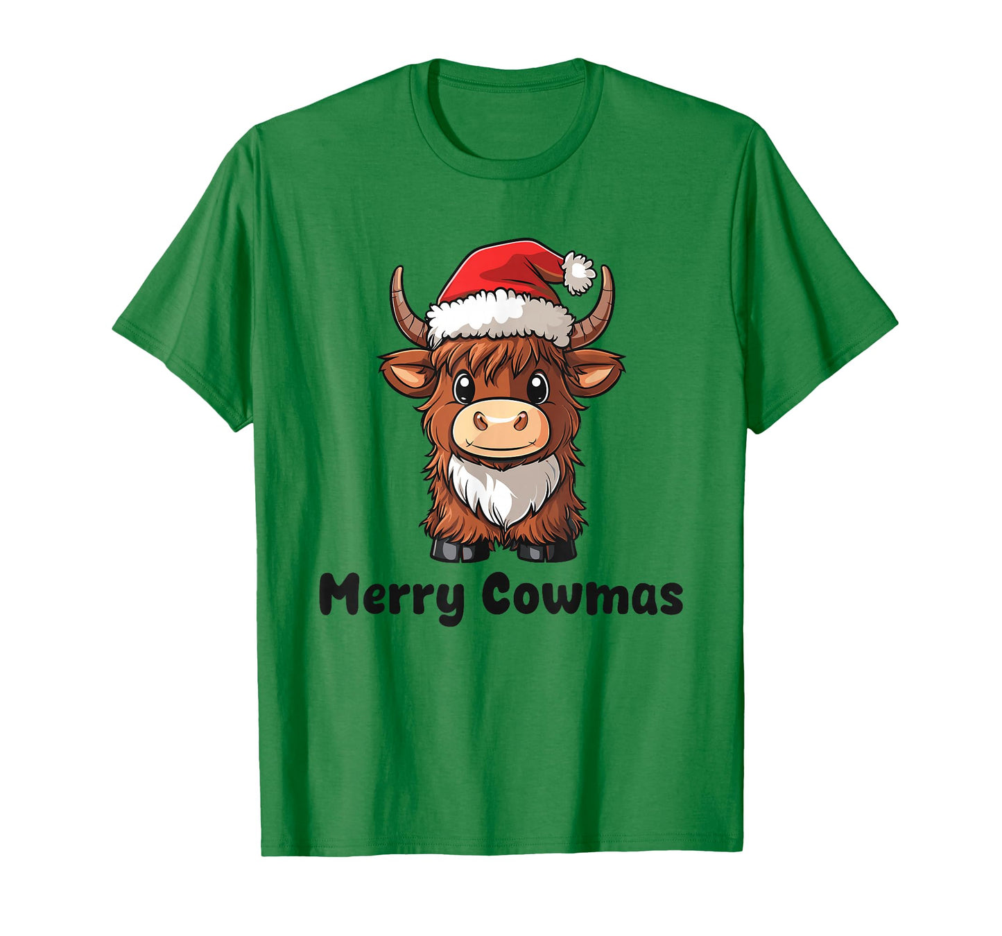 Merry Cowmas Pun Christmas Cute Highland Cow in Santa Hat T-Shirt