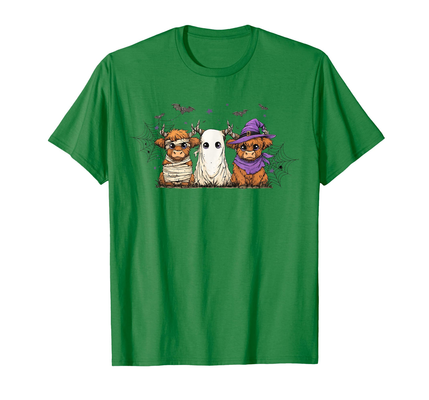Halloween Highland Cow Trio Ghost Witch Mummy Bat Spider T-Shirt