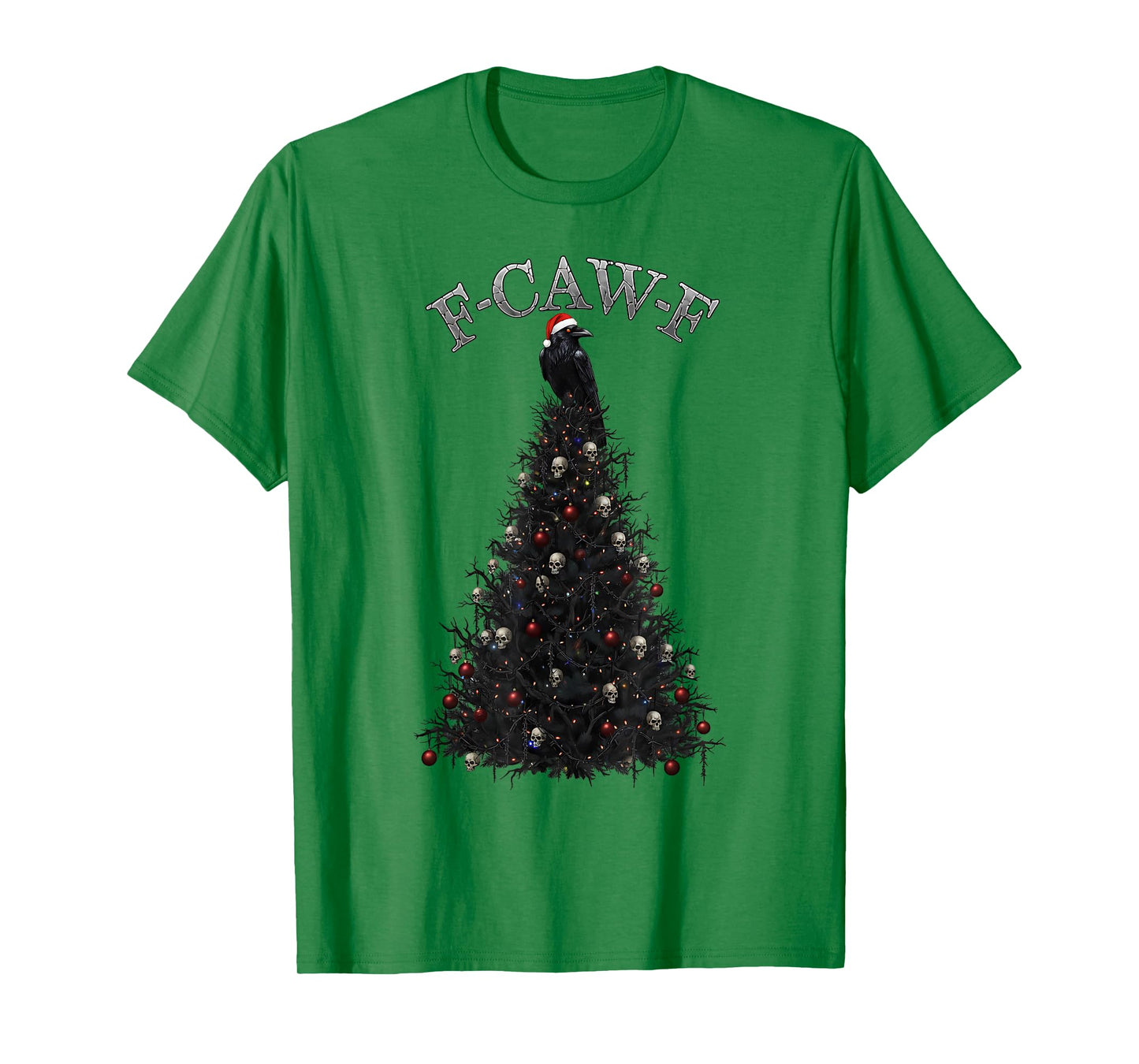 Spooky Gothic Christmas Tree Skulls Raven Santa Hat F-CAW-F T-Shirt