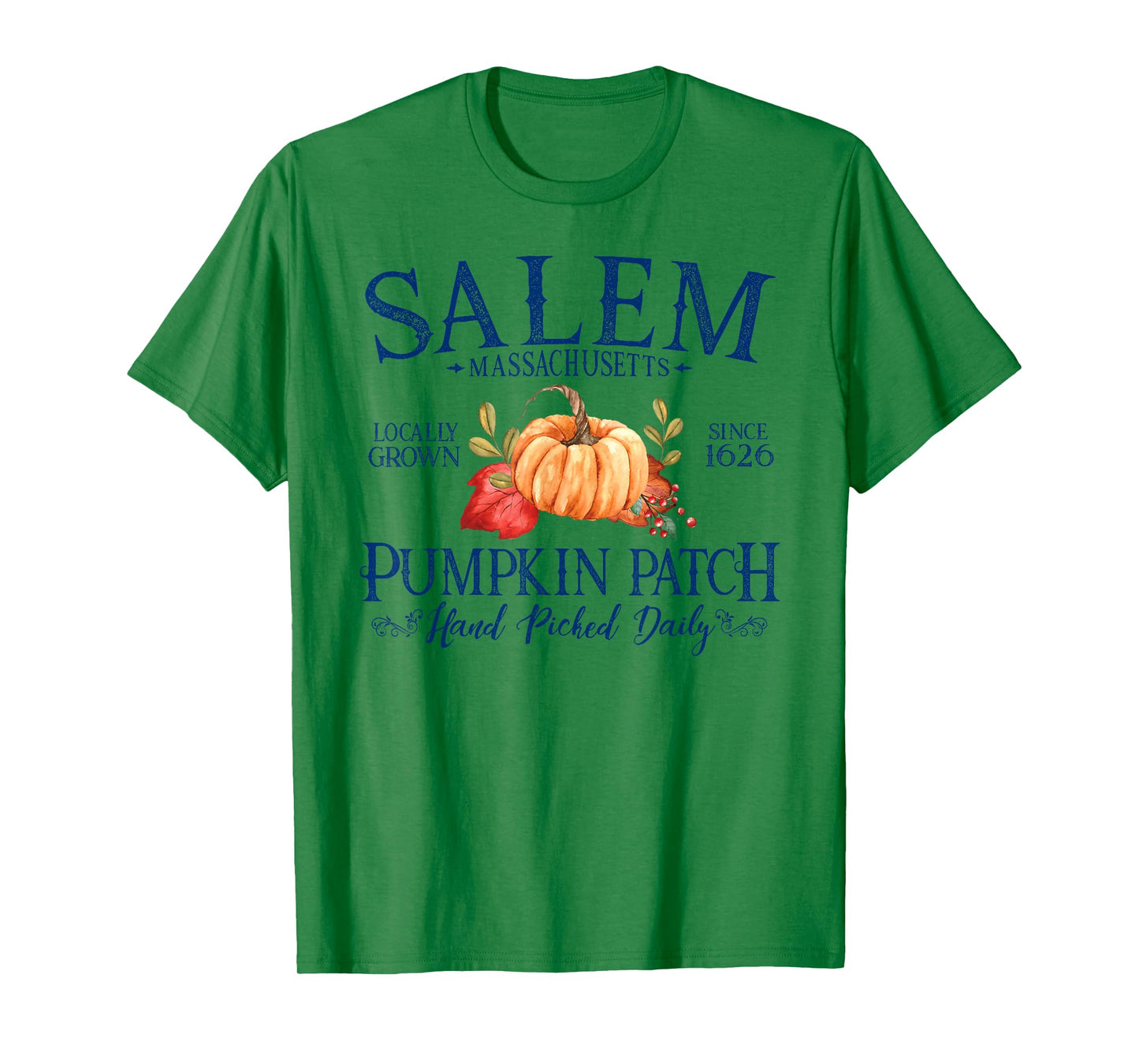 Salem Massachusetts Pumpkin Patch Fall Navy Blue Letters T-Shirt