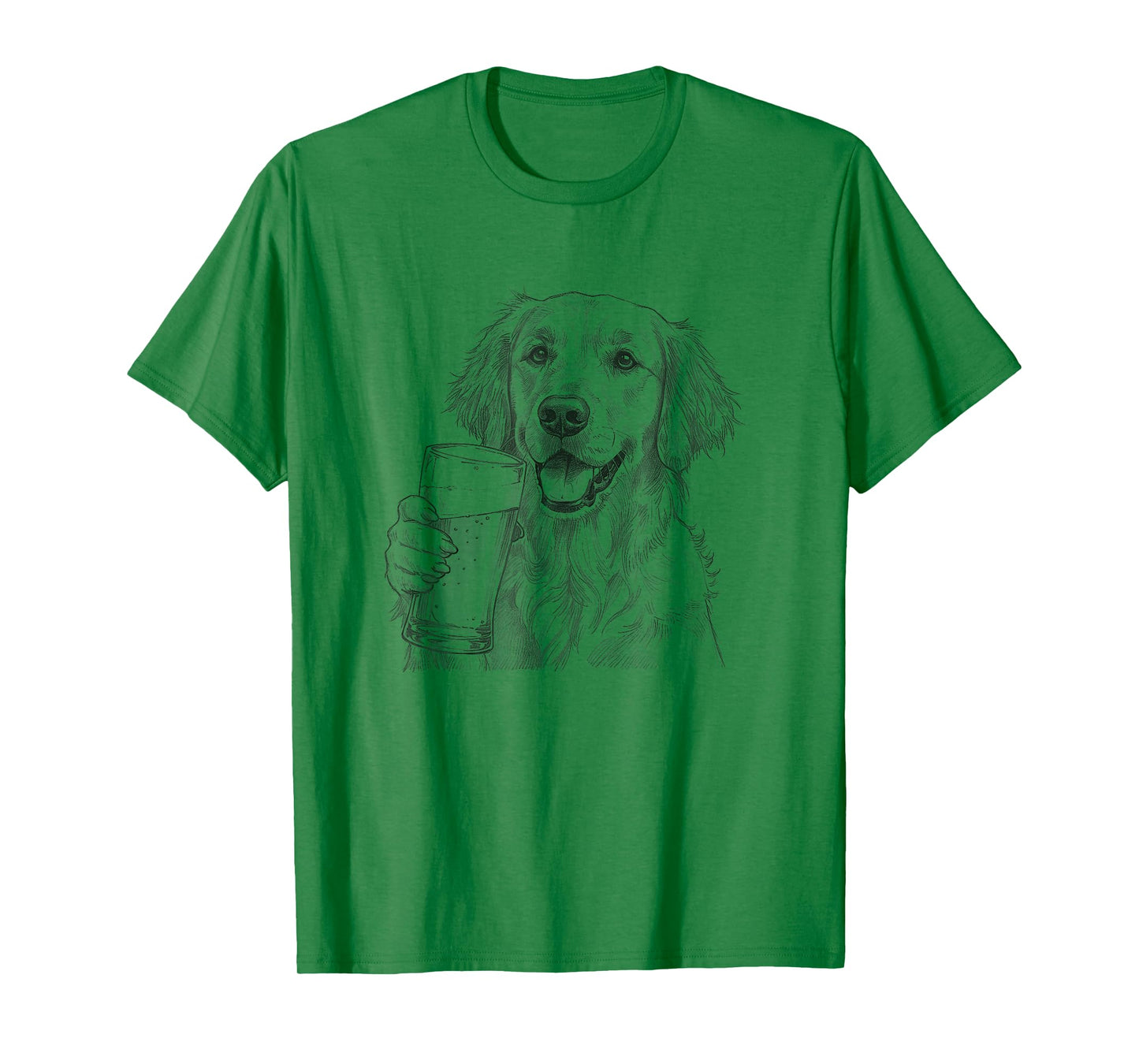 Vintage Golden Retriever Beer Drawing Art Design T-Shirt