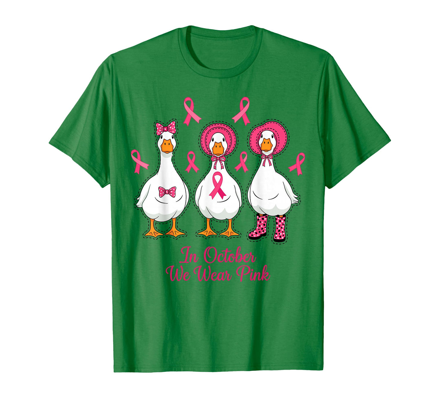in October We Wear Pink Breast Cancer Awareness Goose T-Shirt