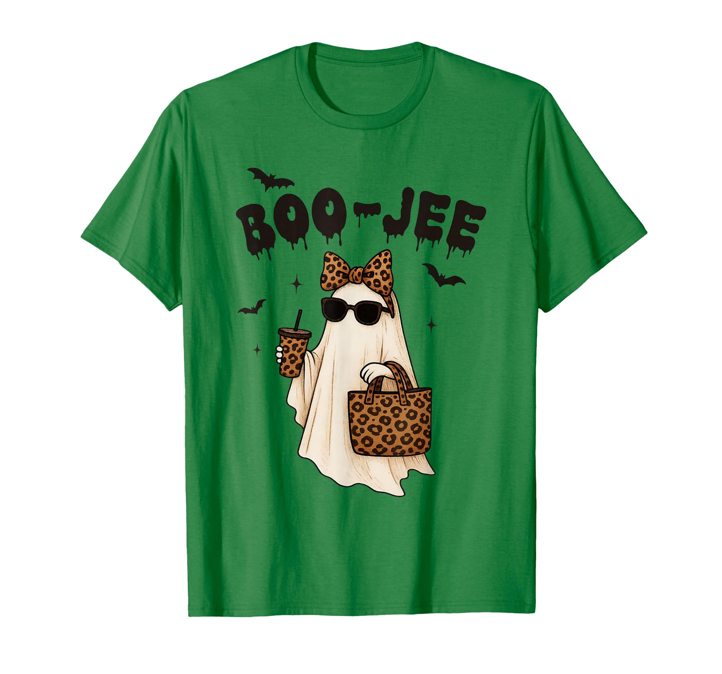 Coquette Leopard Ghost Coffee Boo-JEE Halloween Boujee Ghost T-Shirt