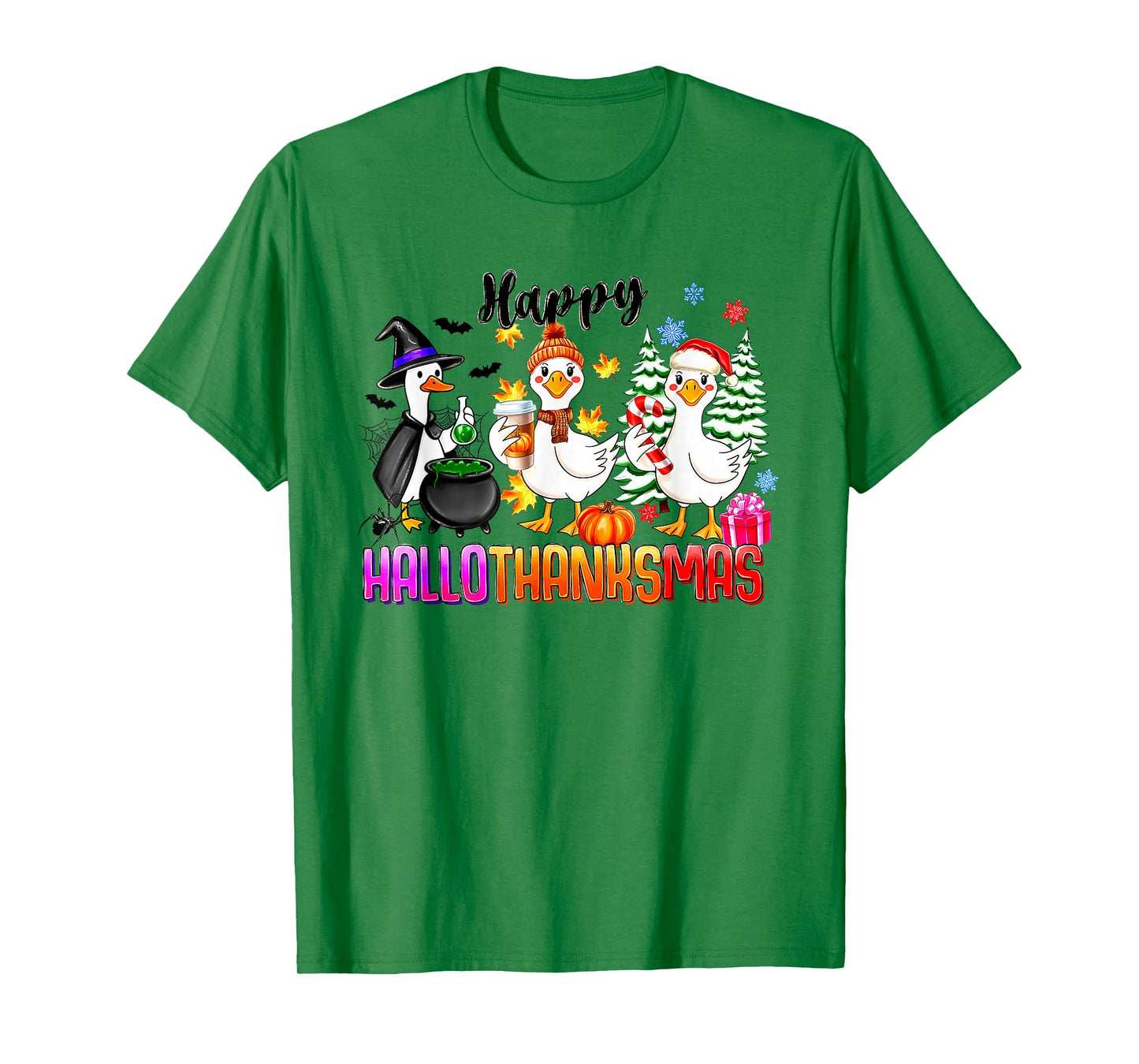 Gooses Halloween Thanksgiving Christmas Happy HalloThanksMas T-Shirt