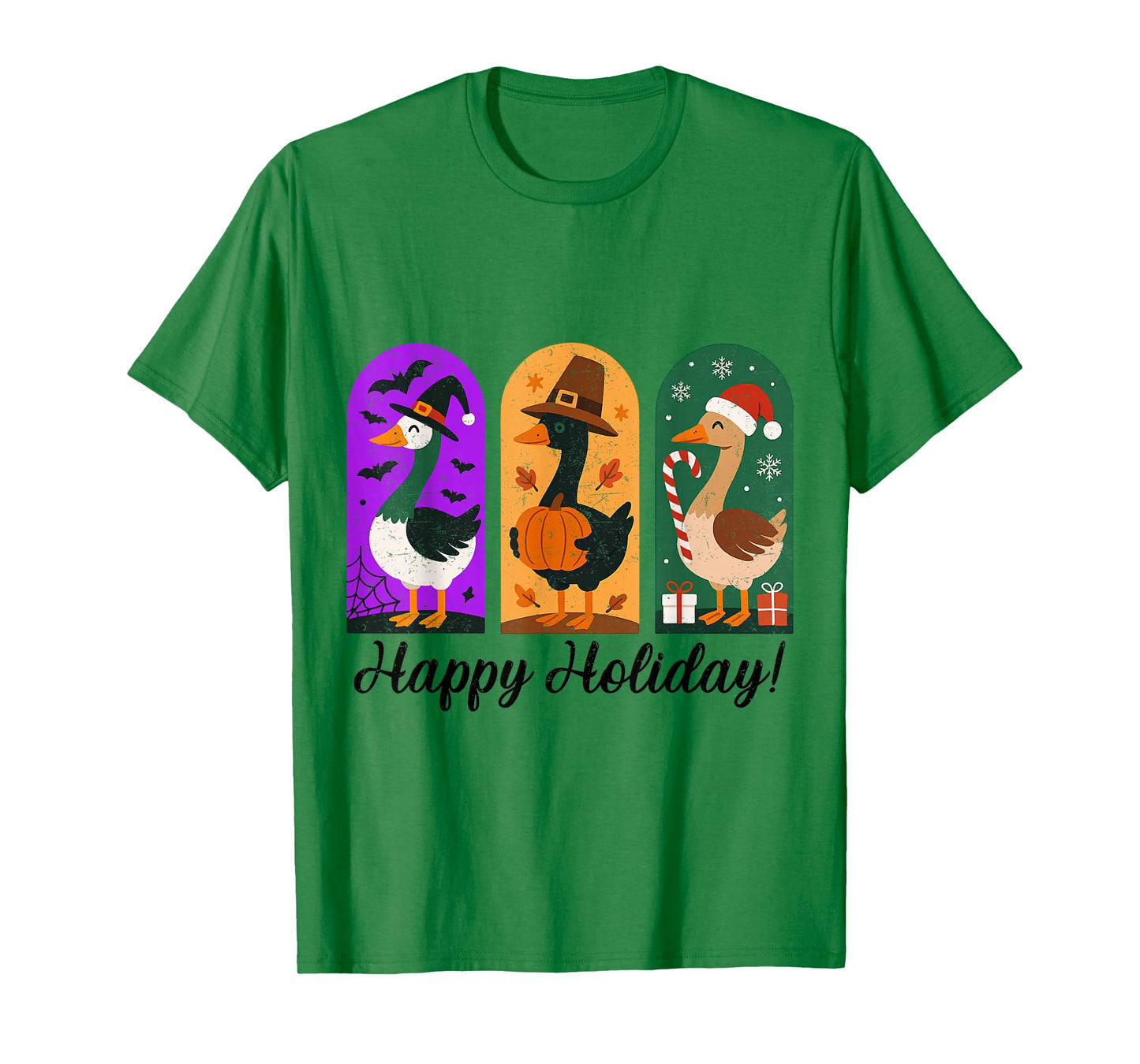 Happy Hallothanksmas Gooses Halloween Thanksgiving Christmas T-Shirt