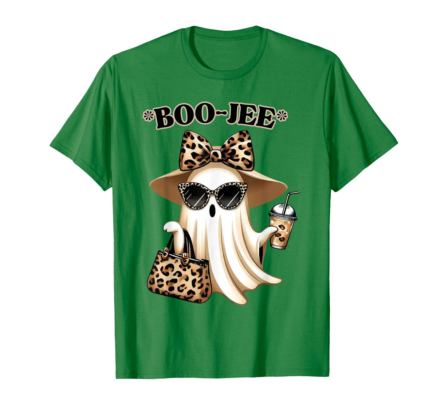 Coquette Leopard Ghost Coffee Boo-JEE Halloween Boujee Ghost T-Shirt