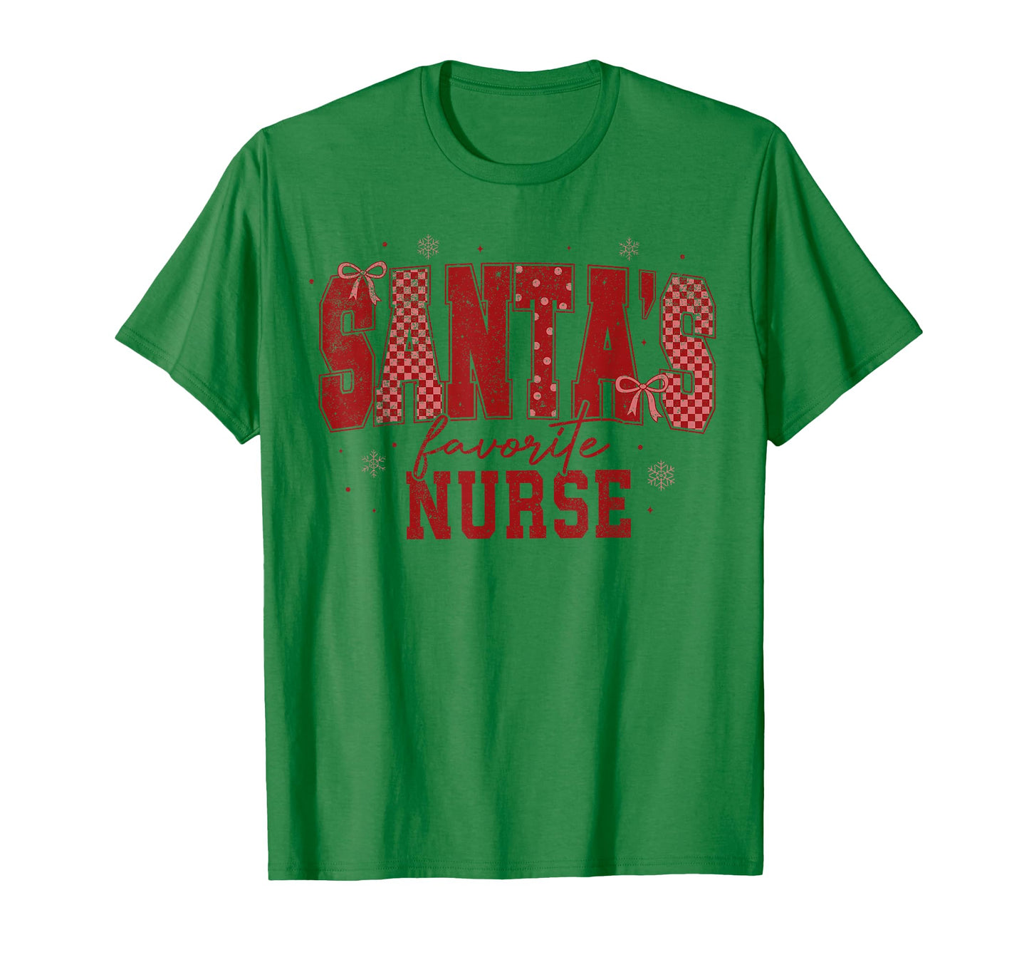 Retro Santas Favorite Nurse Checkered Coquette Bow Christmas T-Shirt