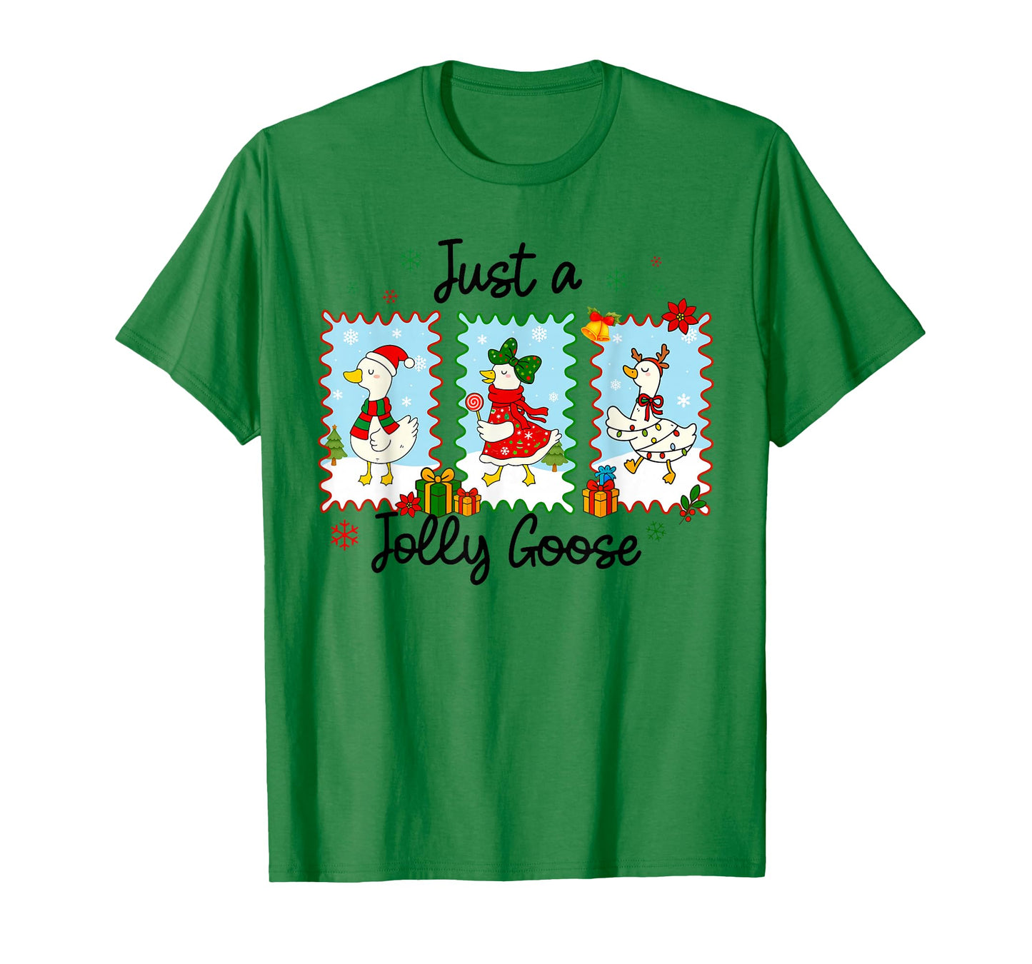 Just A Jolly Goose Funny Goose Santa Reindeer Cute Christmas T-Shirt