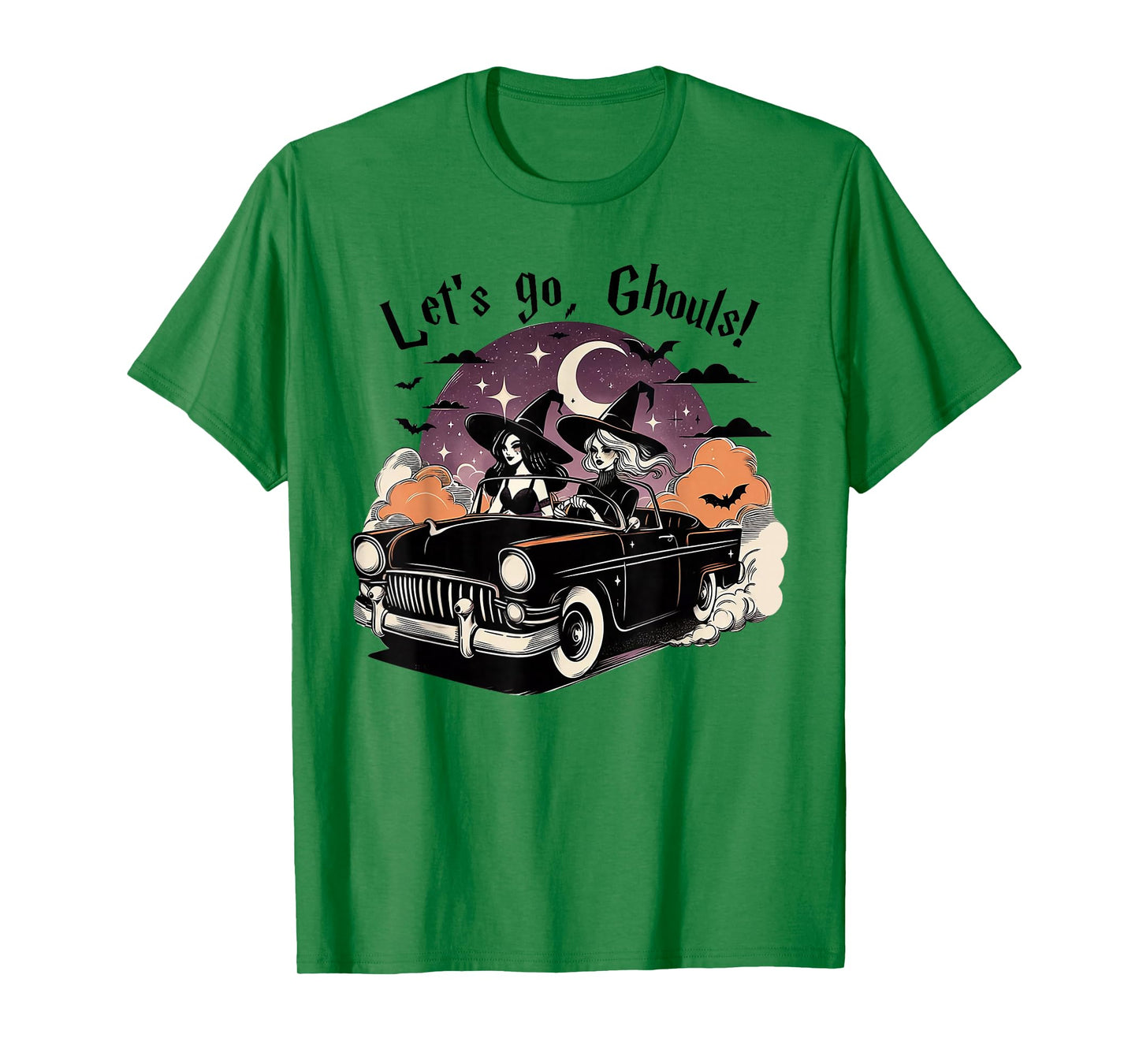 Retro Let's Go Ghouls Witch Car Ride Halloween Spooky T-Shirt