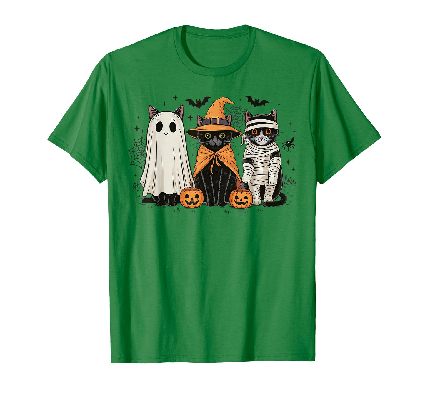 Retro Three Black Cats Witch Pumpkin Scary Halloween Costume T-Shirt