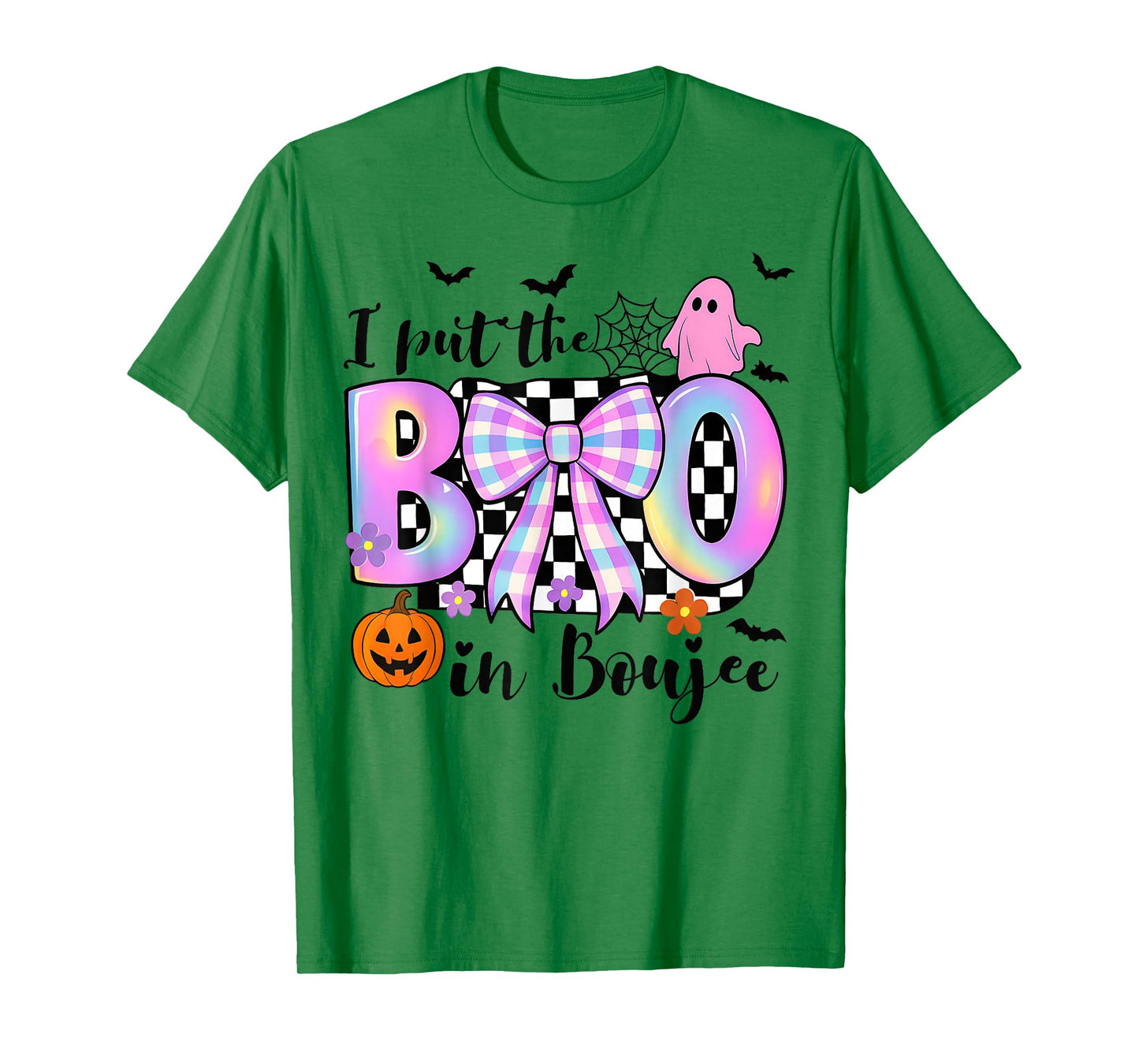 Halloween Spooky Checkered Bow I Put The Boo in Boujee T-Shirt