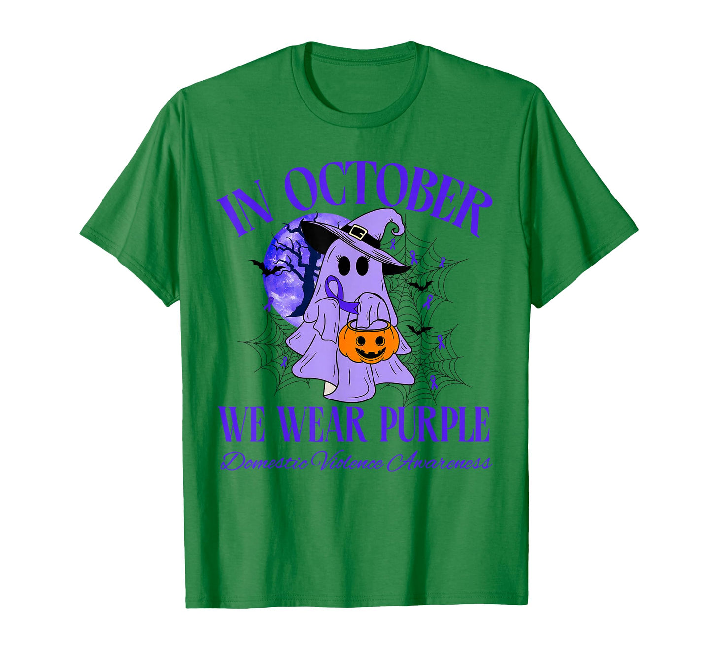 in October We Wear Purple Halloween Ghost Violence Survivor T-Shirt