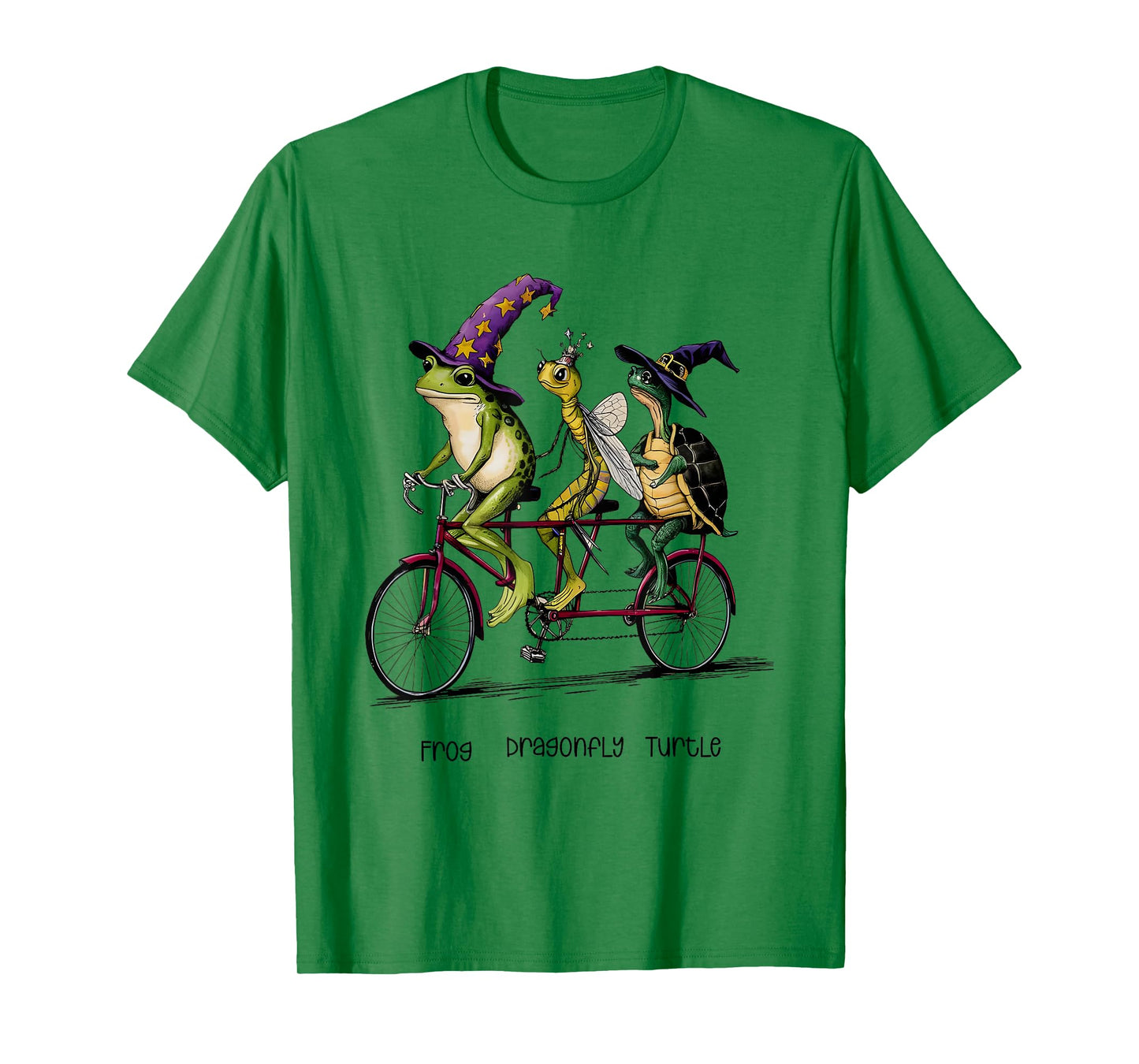 Witches Frog Dragonfly Turtle Riding Tandem Bike T-Shirt