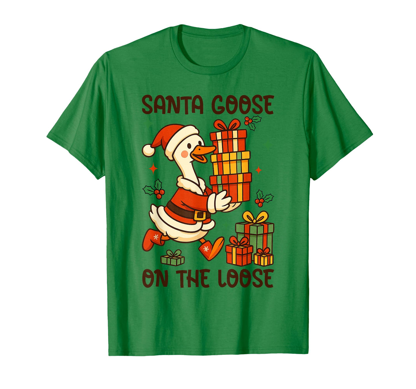 Santa Goose On The Loose Funny Silly Goose Christmas Pajama T-Shirt