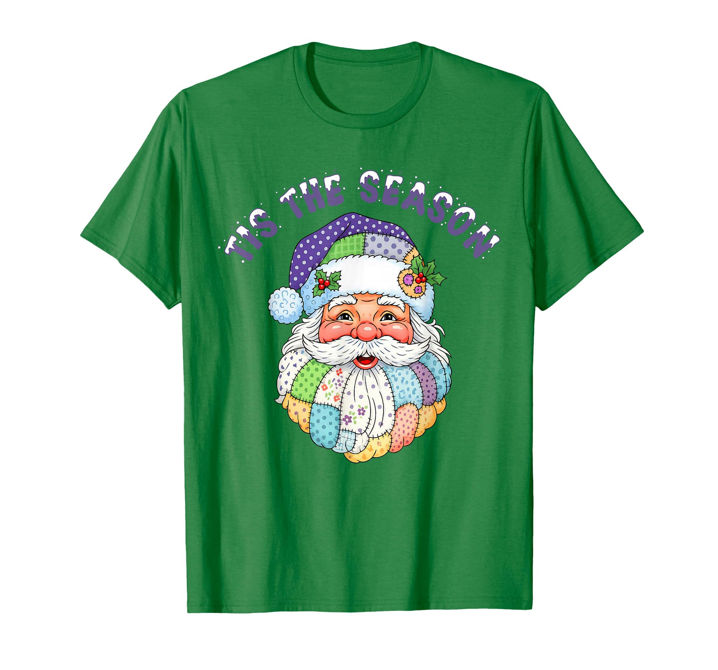 Patchwork Santa Claus Retro Christmas Tis The Season Vintage T-Shirt