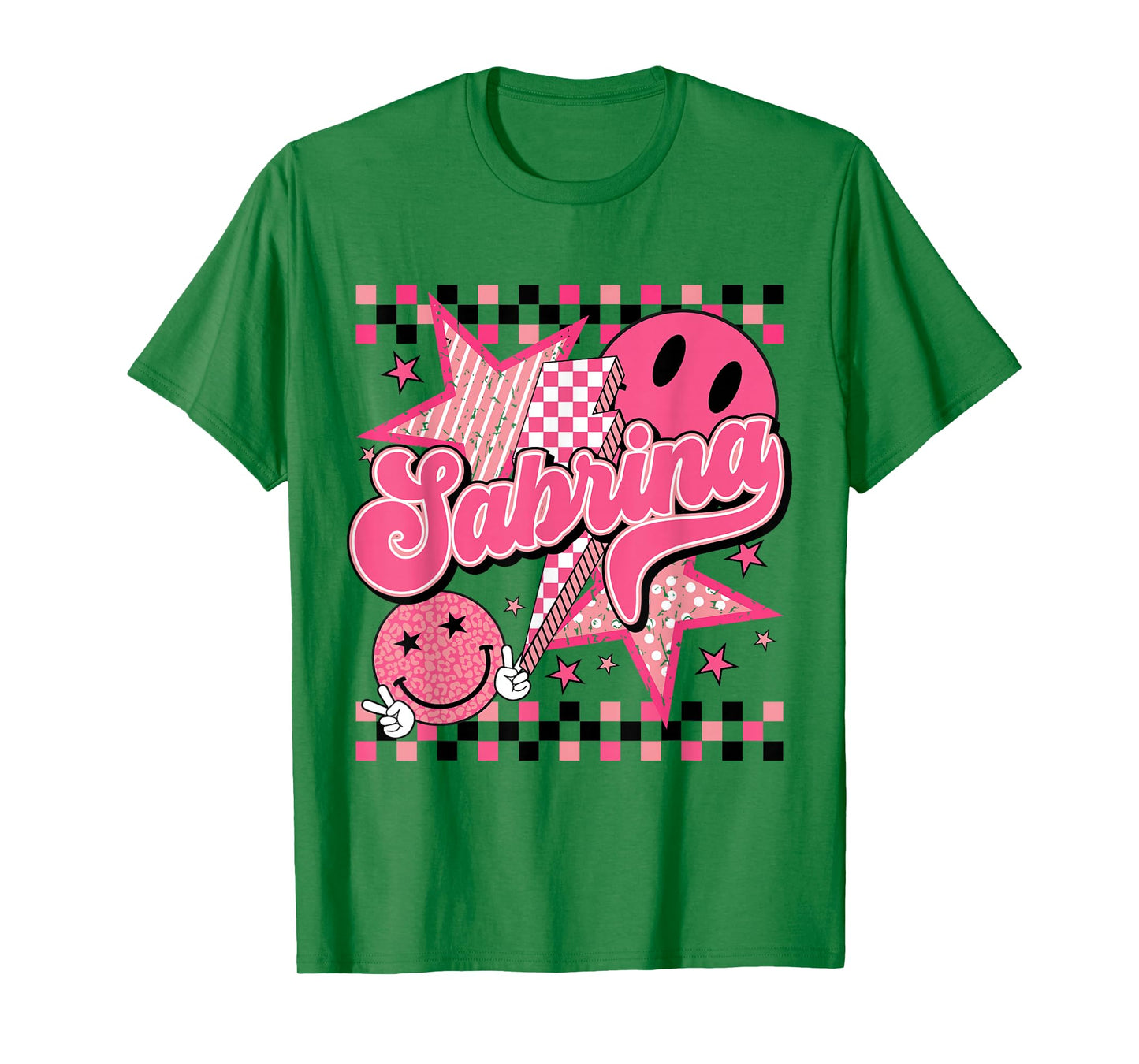 Sabrina First Name I Love Sabrina Checkered Groovy 80's T-Shirt
