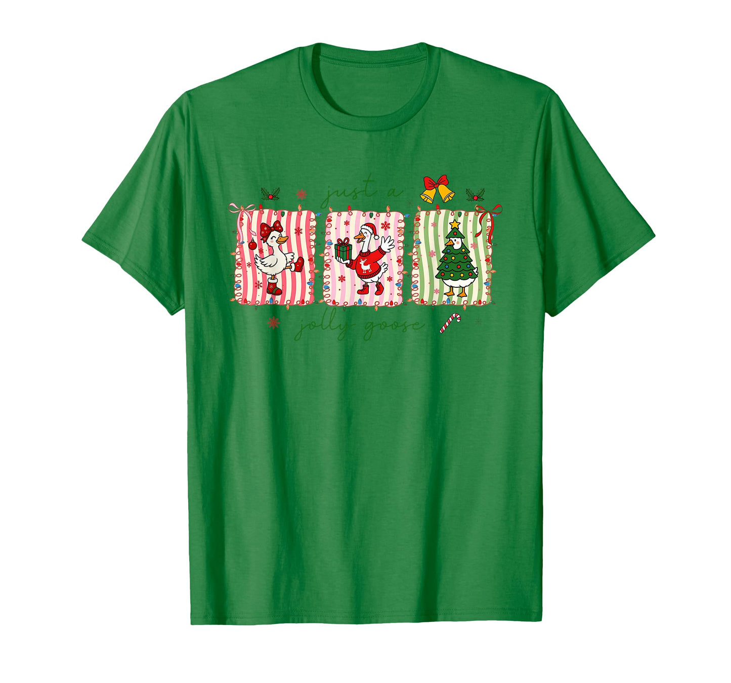 Just A Jolly Goose Christmas Santa Bow Xmas Light Men Women T-Shirt