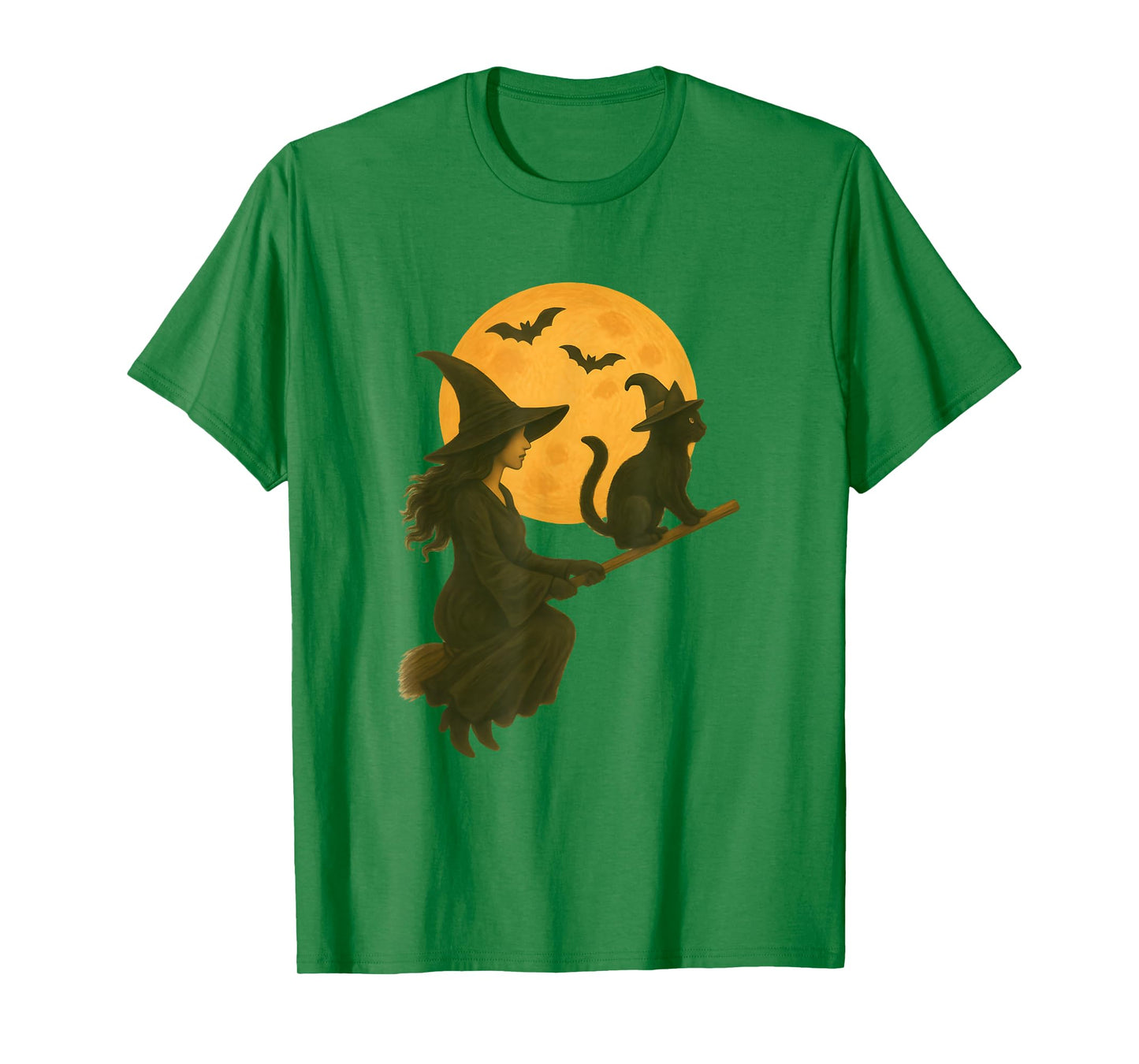 Witch and Cute Cat Black Kitten for Halloween Costume Party T-Shirt