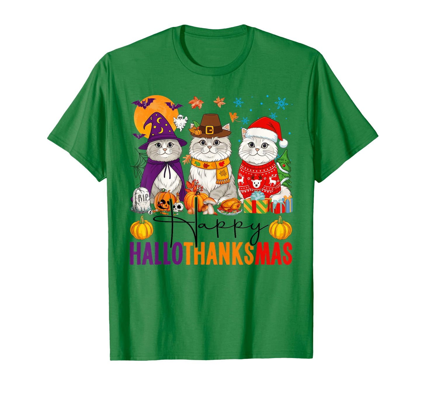 Happy Hallothanksmas Persian Cats Halloween Thanksgiving T-Shirt