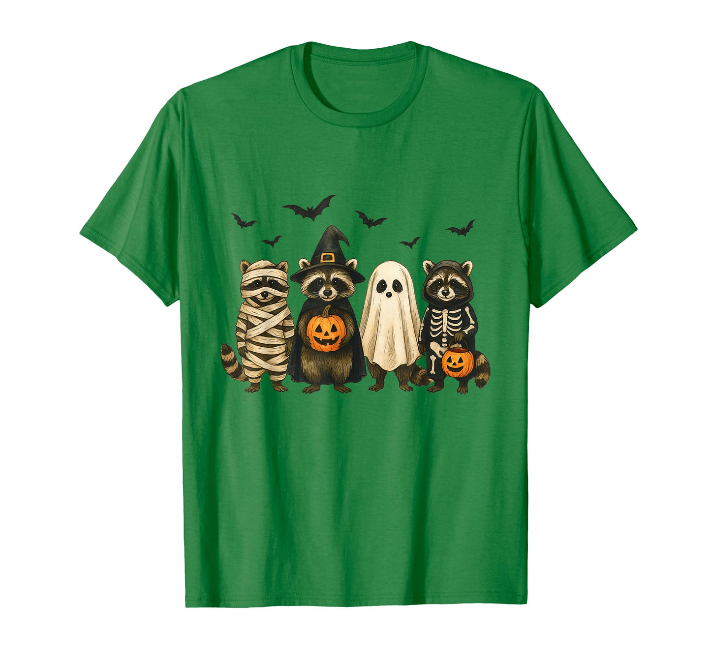 Raccoon Spooky Witch Scary Halloween Pumpkin Men Women Kids T-Shirt