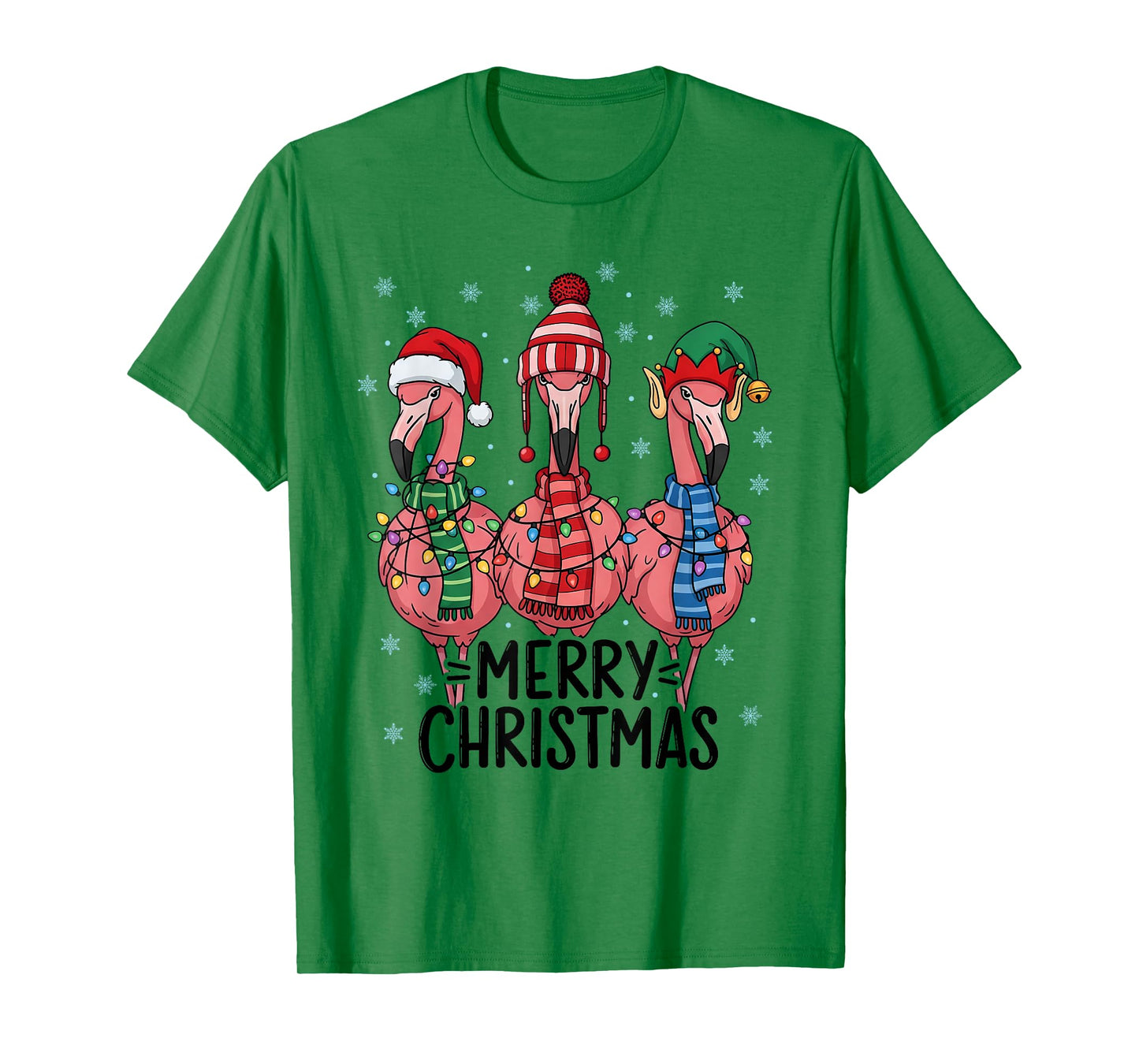 Merry Christmas Pink Flamingo Santa Hat Matching Family Xmas T-Shirt