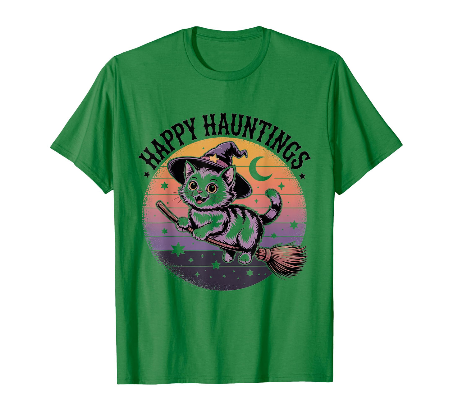 Happy Hauntings Cat Witch Halloween Fun Print for Kids T-Shirt