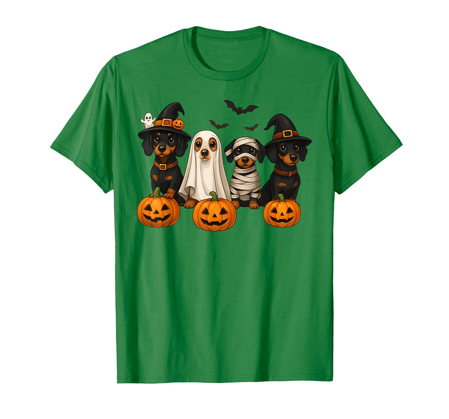 Ghost Witch Mummy Pumpkin Dachshund Dog Costume Halloween T-Shirt