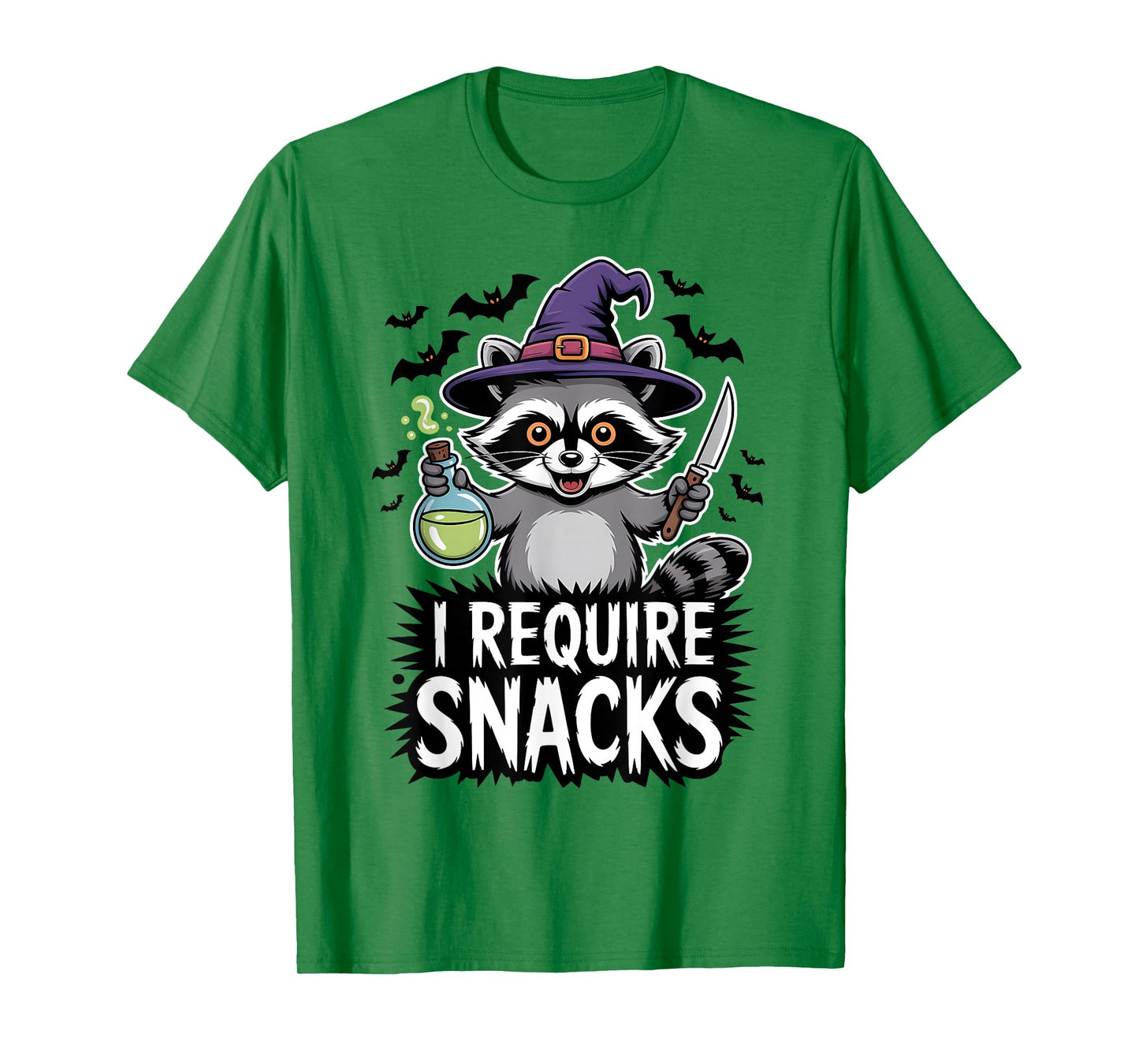 Funny Halloween Witch Raccoon i Require Snacks T-Shirt