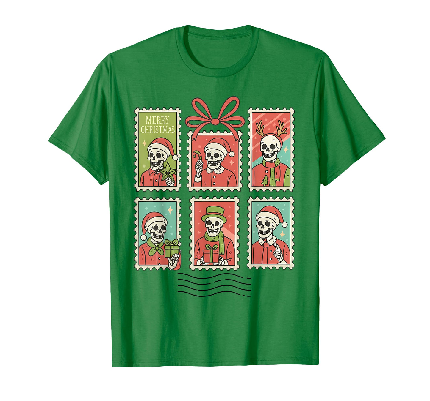 Cute Skeleton Christmas Apparel, Skeleton with Santa Hat T-Shirt