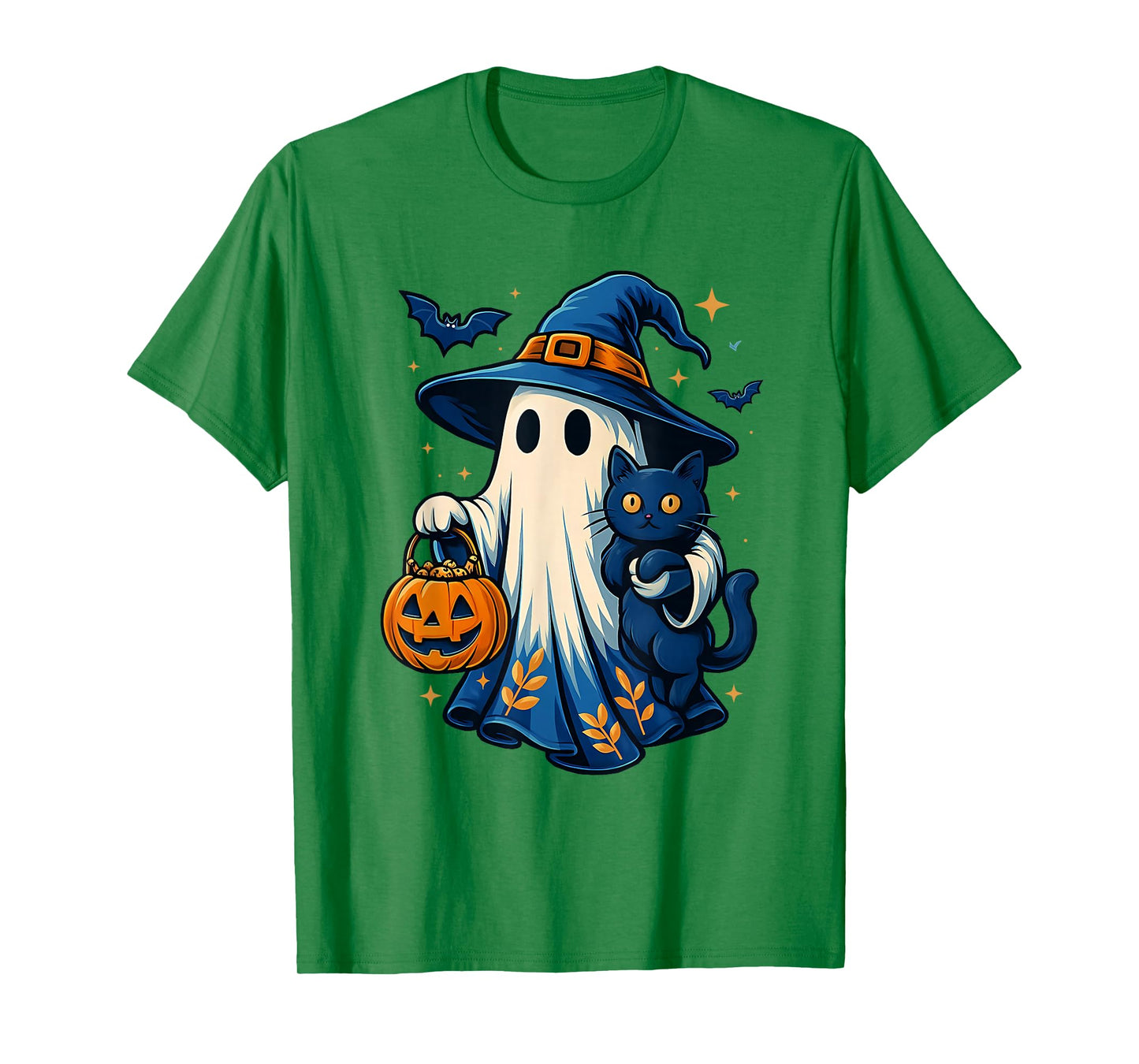 Halloween Ghost Witch Holding Black Cat Funny Halloween T-Shirt