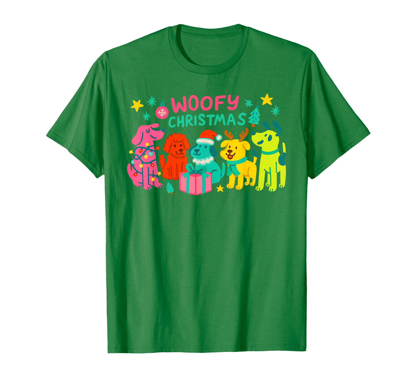 Woofmas Christmas Dogs Santa Hat Lights Reindeer Dog Mom T-Shirt