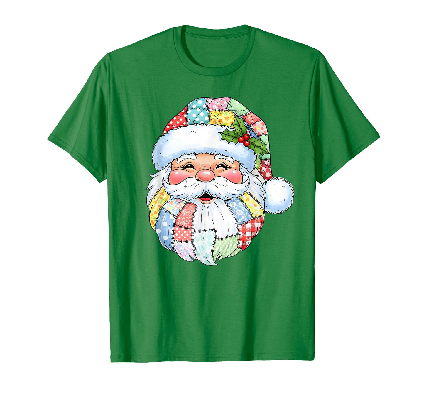Merry Christmas Patchwork Santa Claus Face X-mas Holiday T-Shirt