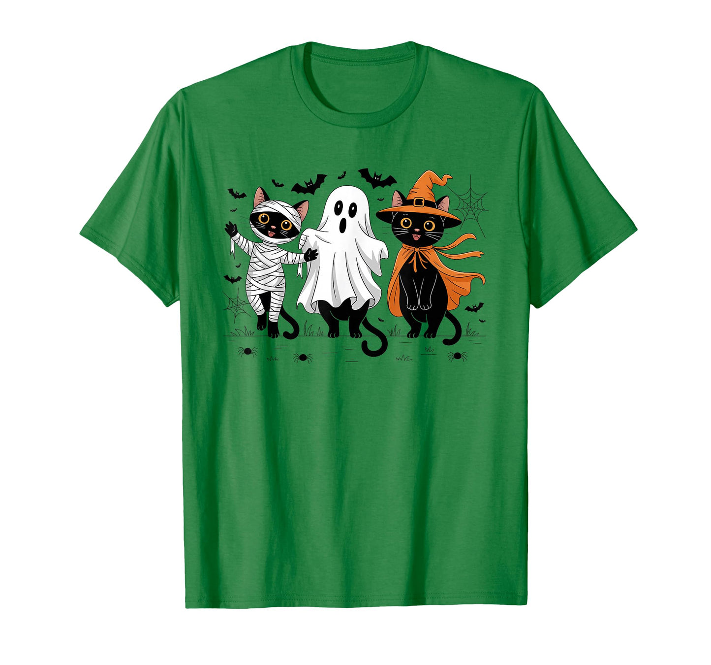 Retro Cat Witch Scary Halloween Pumpkin Women Men Kids T-Shirt