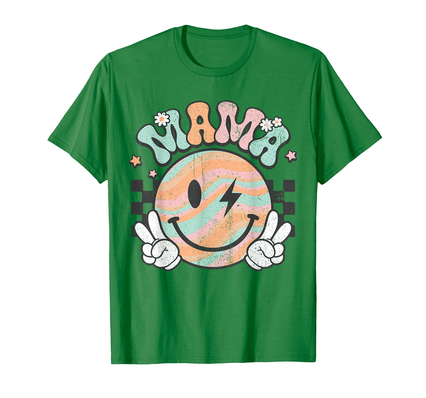 Checkered Mama Groovy Smile Face Mom Life Mother's Day T-Shirt