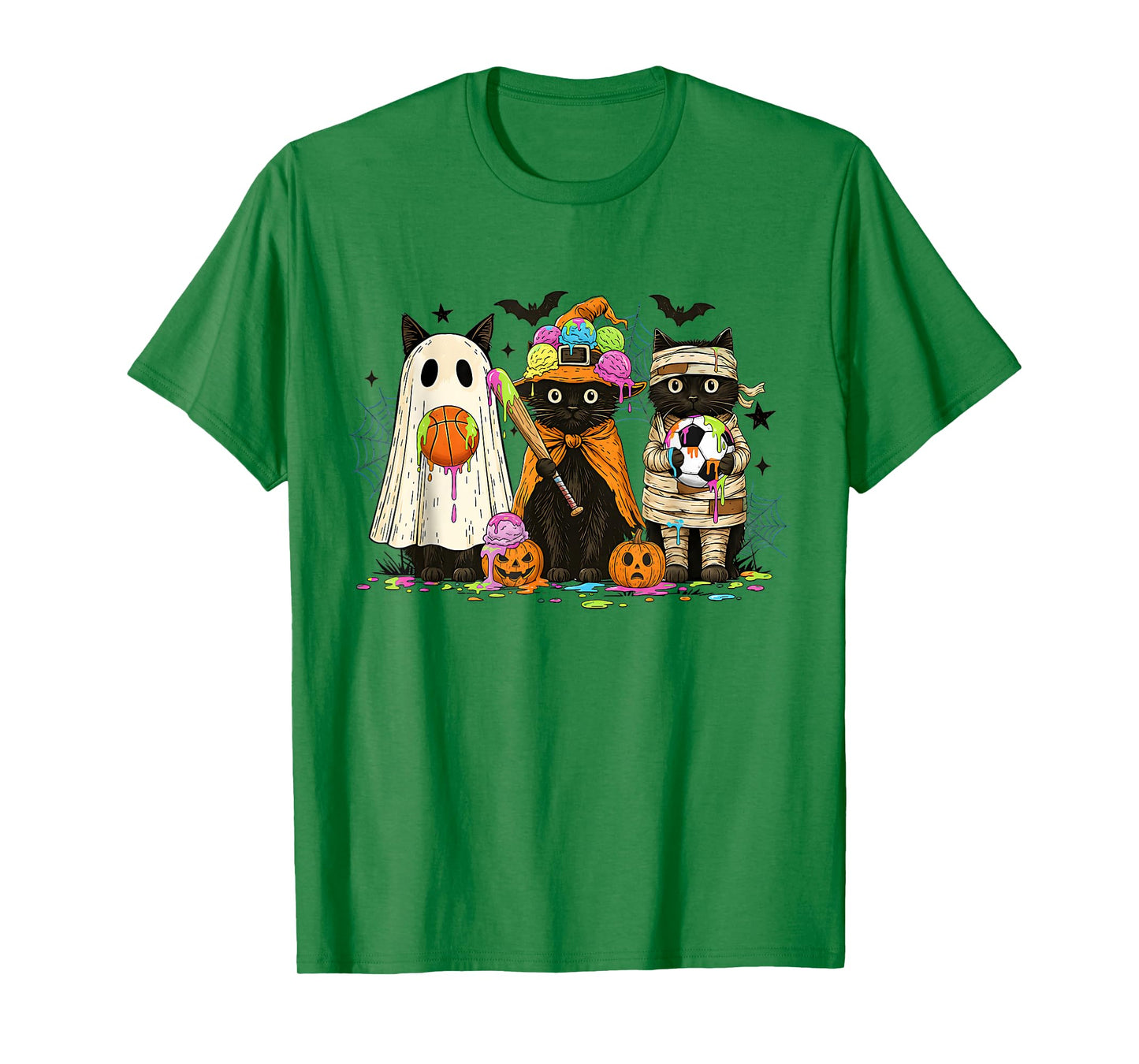 Retro Black Cat Ice Cream Drip Halloween Baseball Soccer T-Shirt