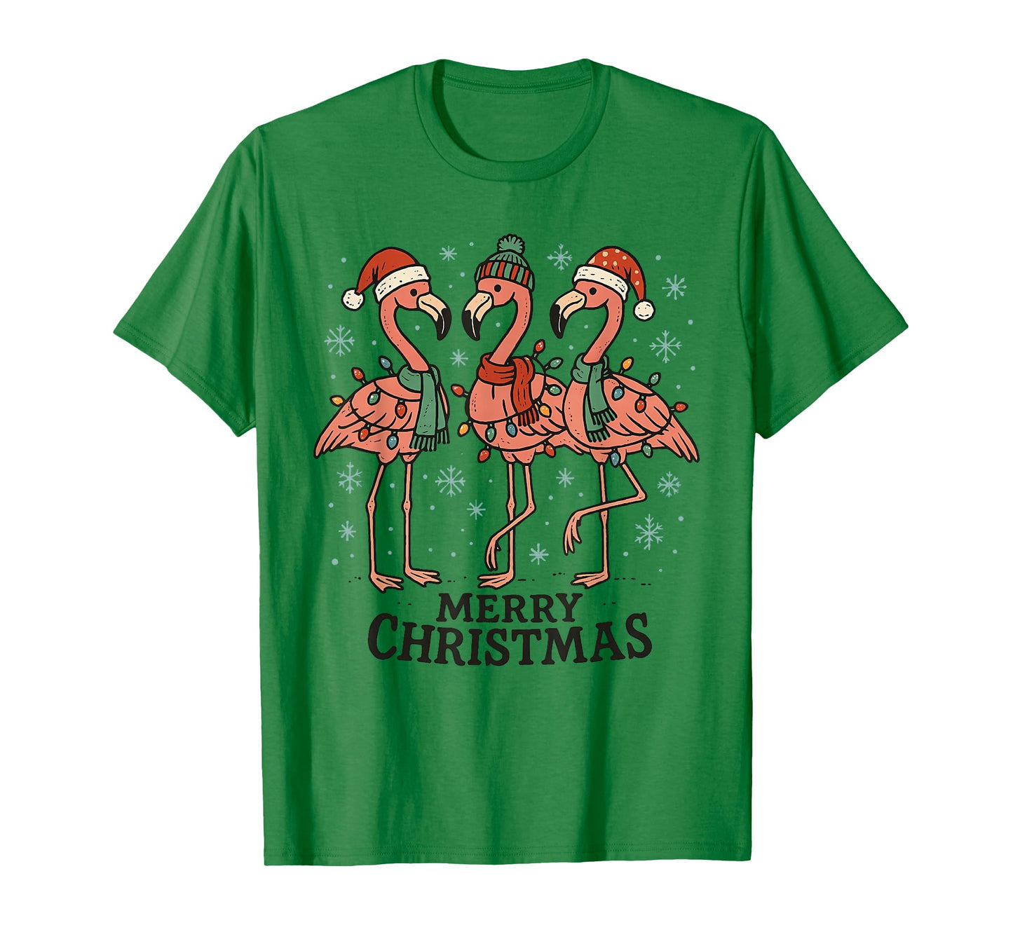 Merry Christmas Pink Flamingo Santa Hat Matching Family Xmas T-Shirt