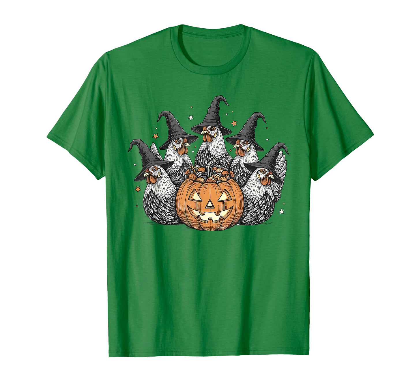 Funny Witch Chicken Pumpkin Halloween Outfit for Women Girls T-Shirt