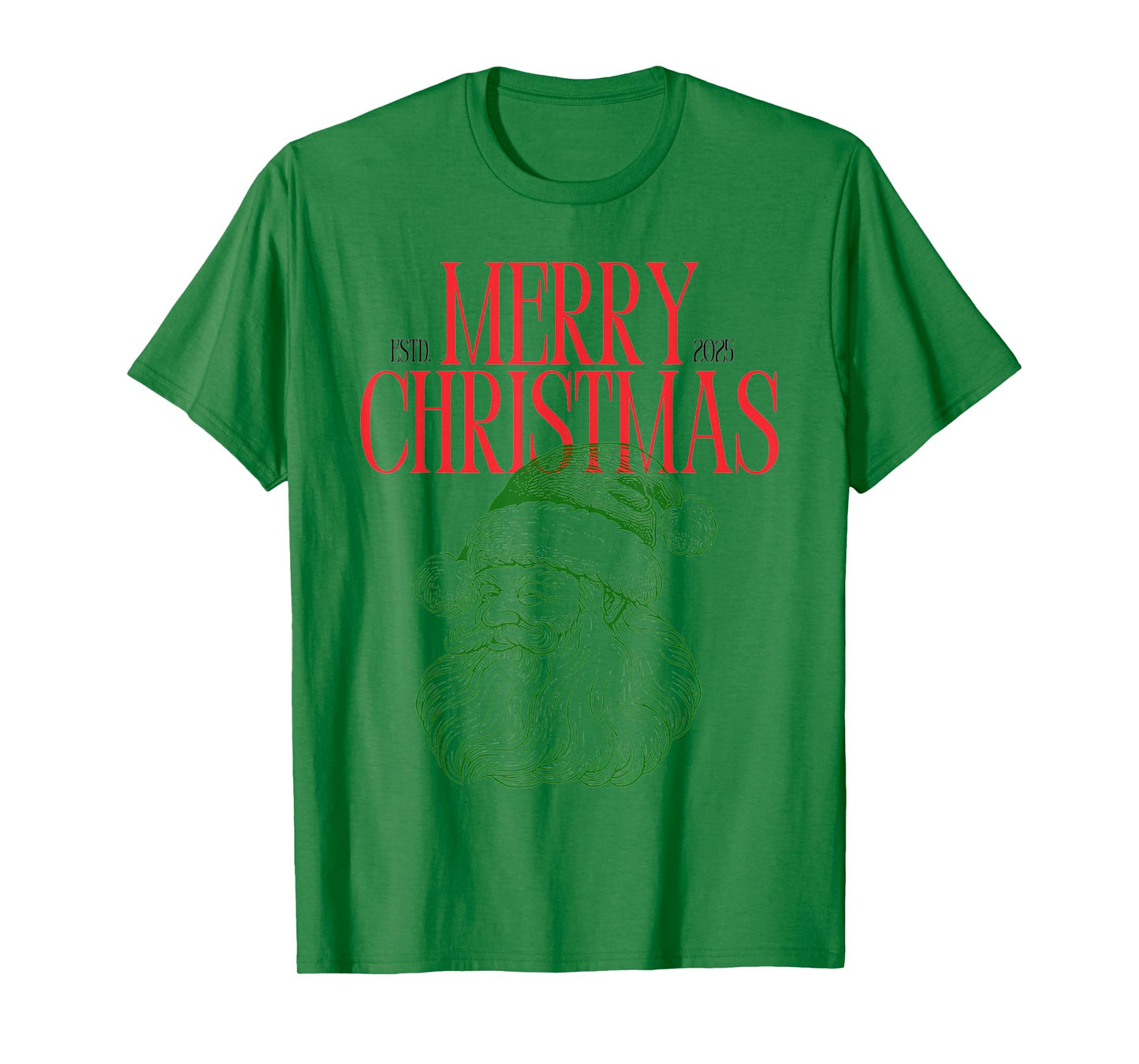 Red and Green Minimalist Santa Face Christmas Holiday T-Shirt
