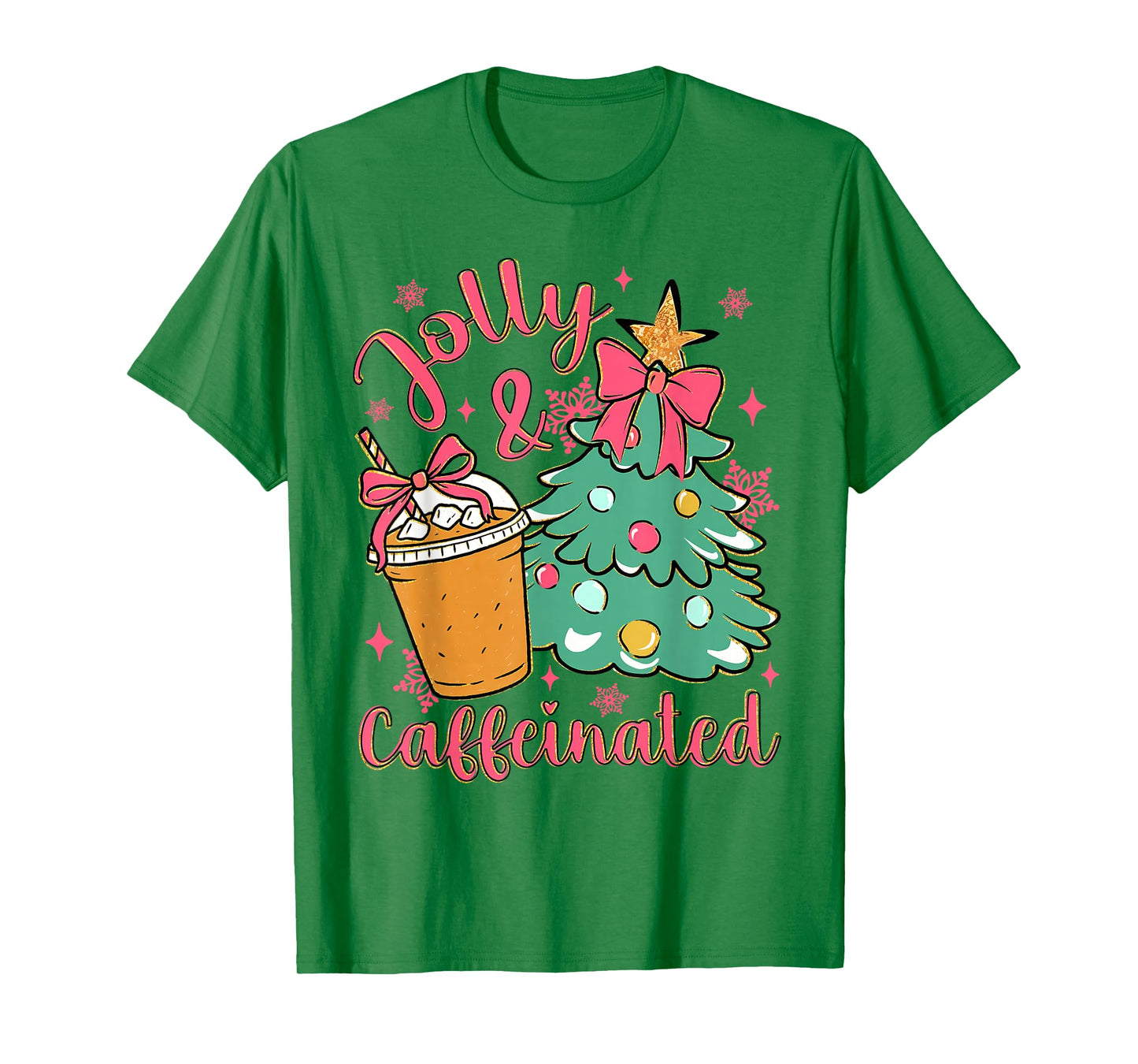 Christmas Coffee Lover Merry Xmas Vibes Jolly & Caffeinated T-Shirt
