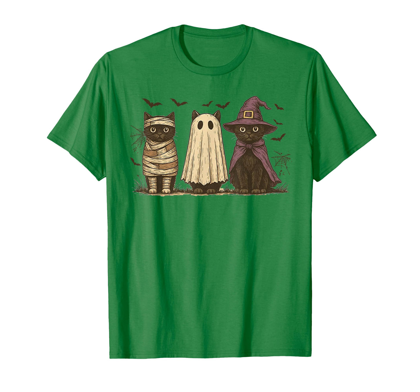 Retro Black Cat Witch Scary Halloween Pumpkin Women Men Kids T-Shirt