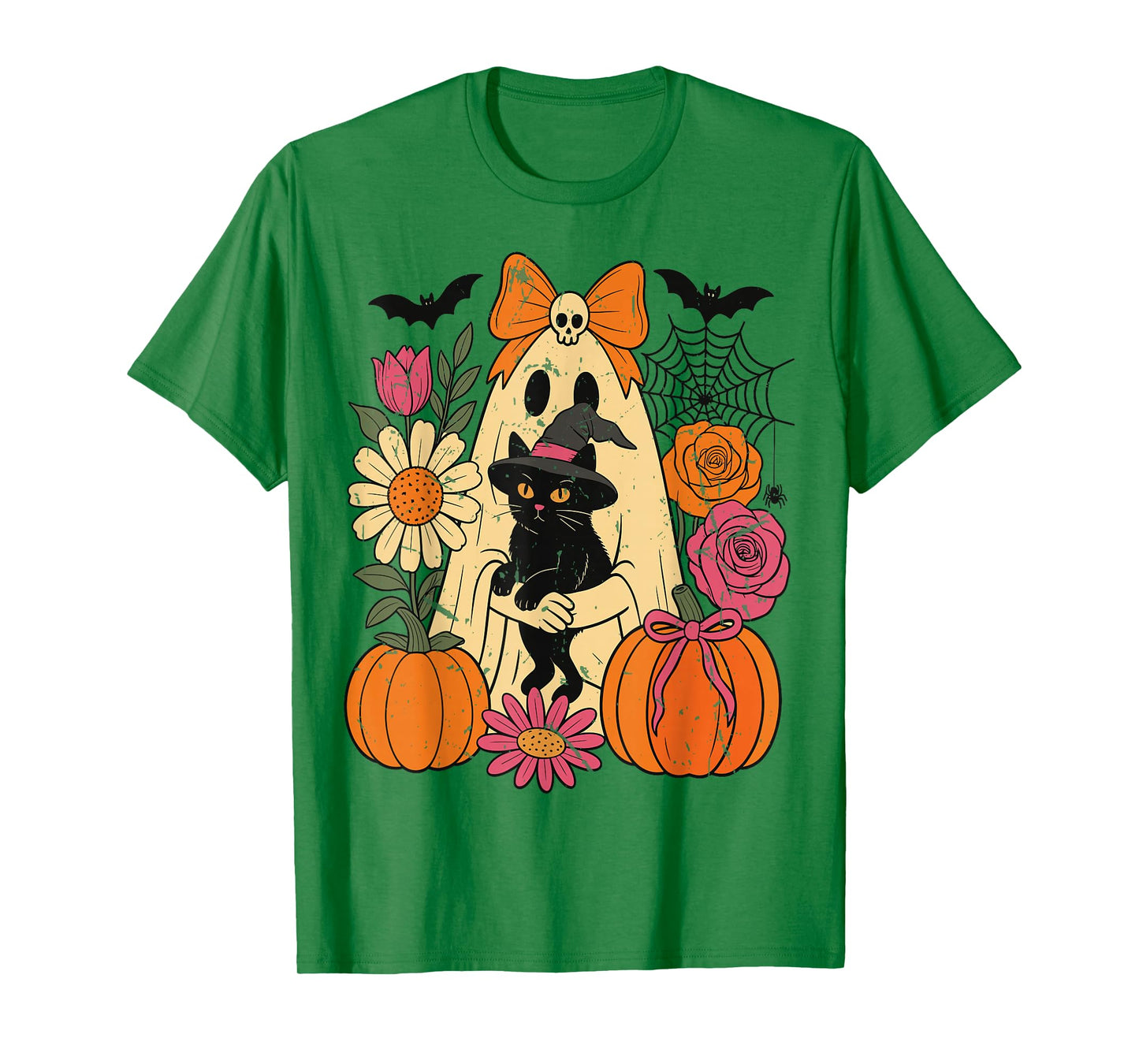Vintage Black Cat Ghost Halloween Shirt Cute Spooky Outfit T-Shirt