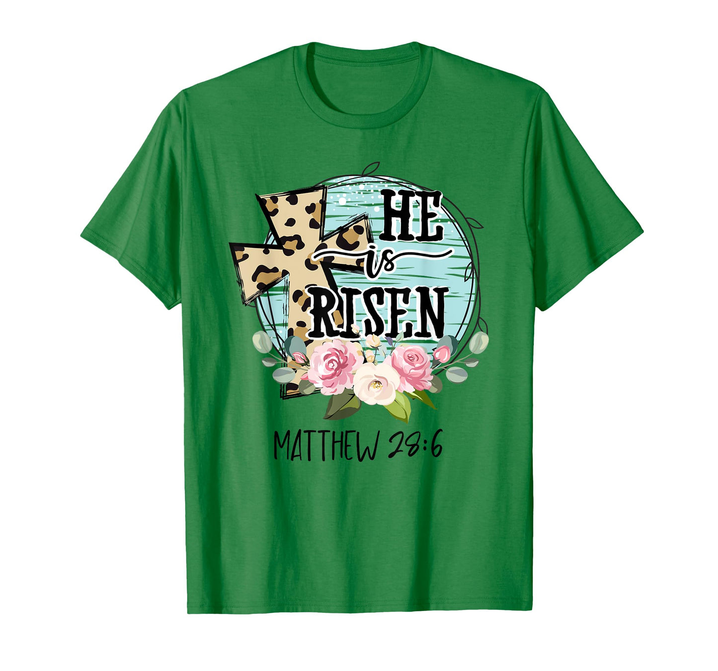 He is Risen Jesus Christian Happy Easter Floral Wreath Women T-Shirt