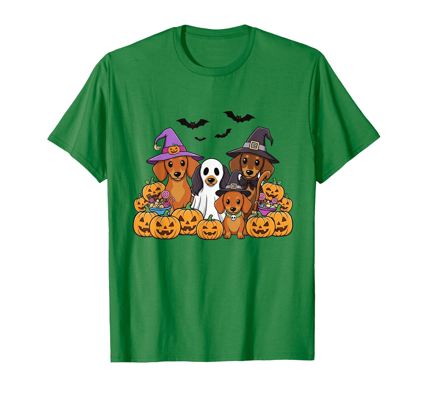 Funny Dachshund Halloween Cute Sausage Dog Ghost & Pumpkin T-Shirt